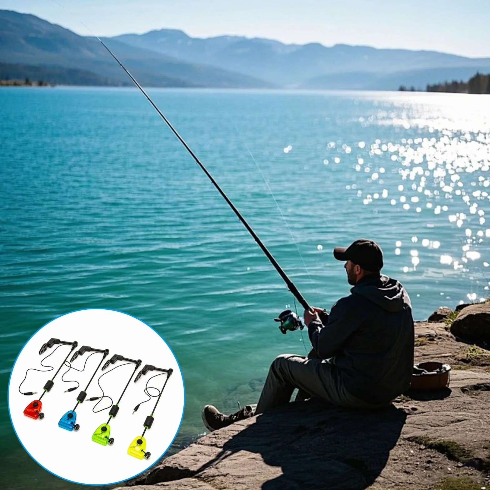 GBKDQQ Lot de 4 swingers pour la pêche à la carpe, 4 couleurs avec LED/raccord rapide/2 niveaux, indicateur de touche pour accessoires de pêche, élasticité réglable pour la pêche de nuit et la pêche à