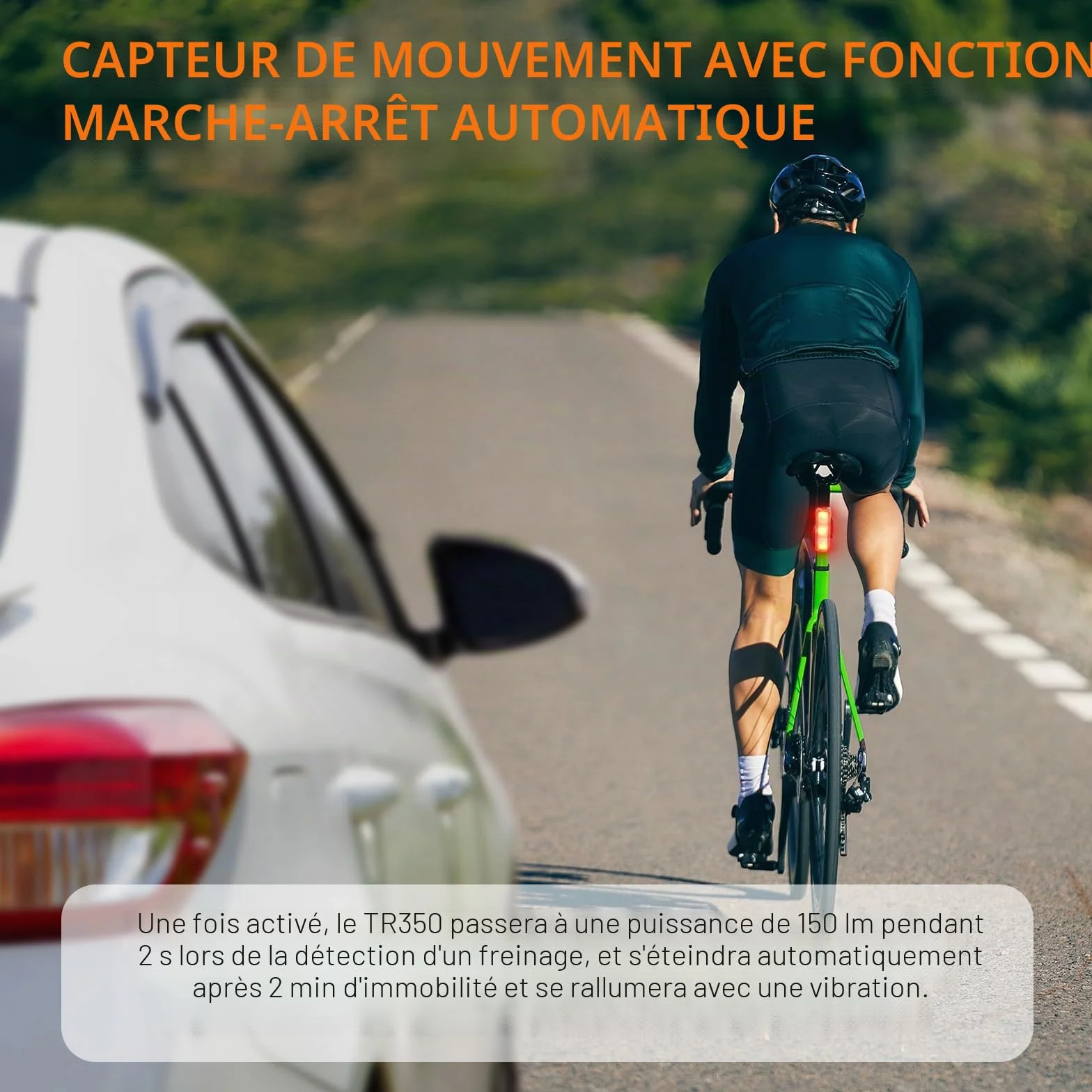 RAVEMEN TR350 Feu Arrière de Vélo, Feu de freinage 350 lumens pour vélo arrière Visible de Jour et de Nuit pour l'équitation Urbaine 6 Modes USB-C Rechargeable