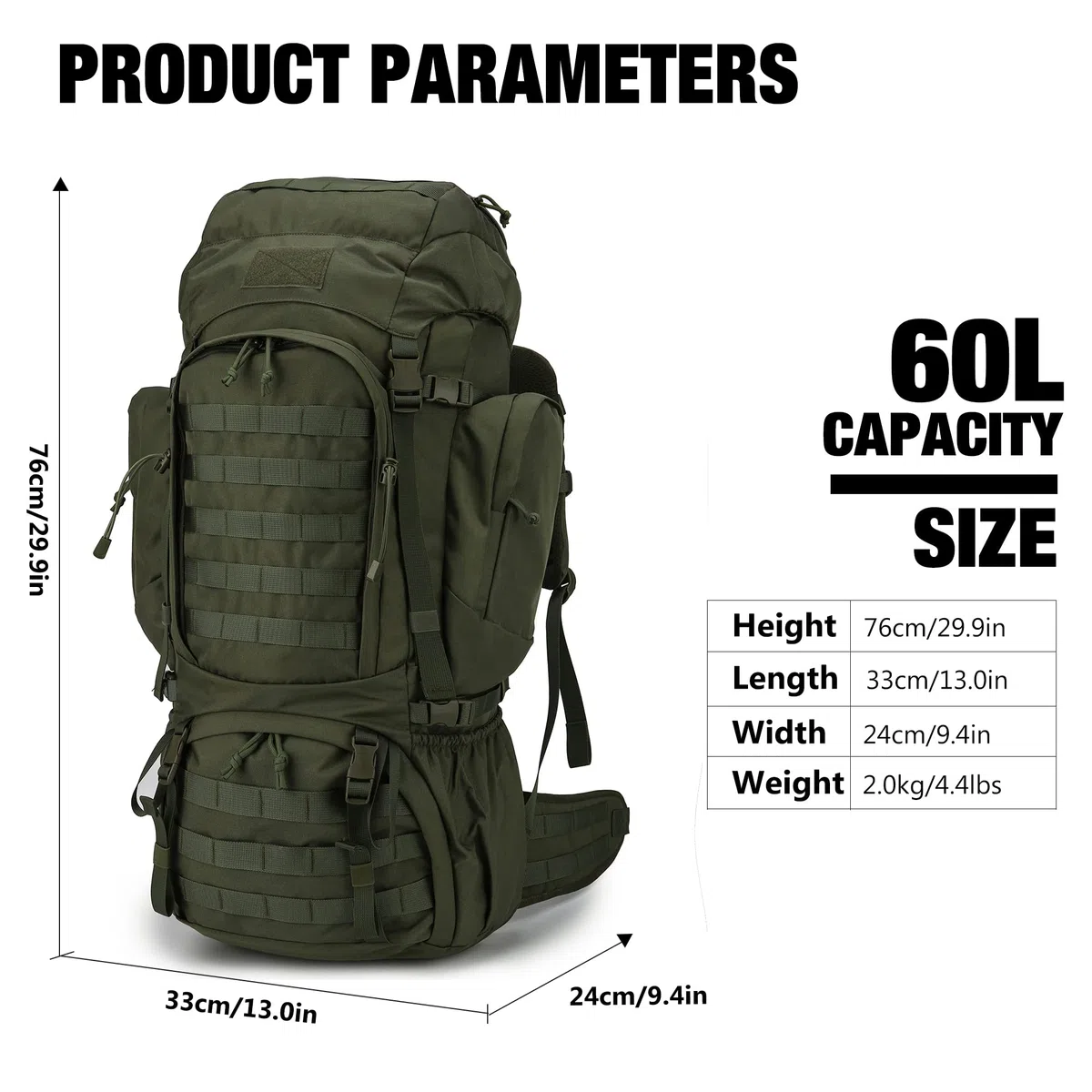 Mardingtop 60L Sacs à Dos de Trekking Tactiques pour Adultes Sac à Dos Sacs à Dos et Accessoires de randonnée en Plein air