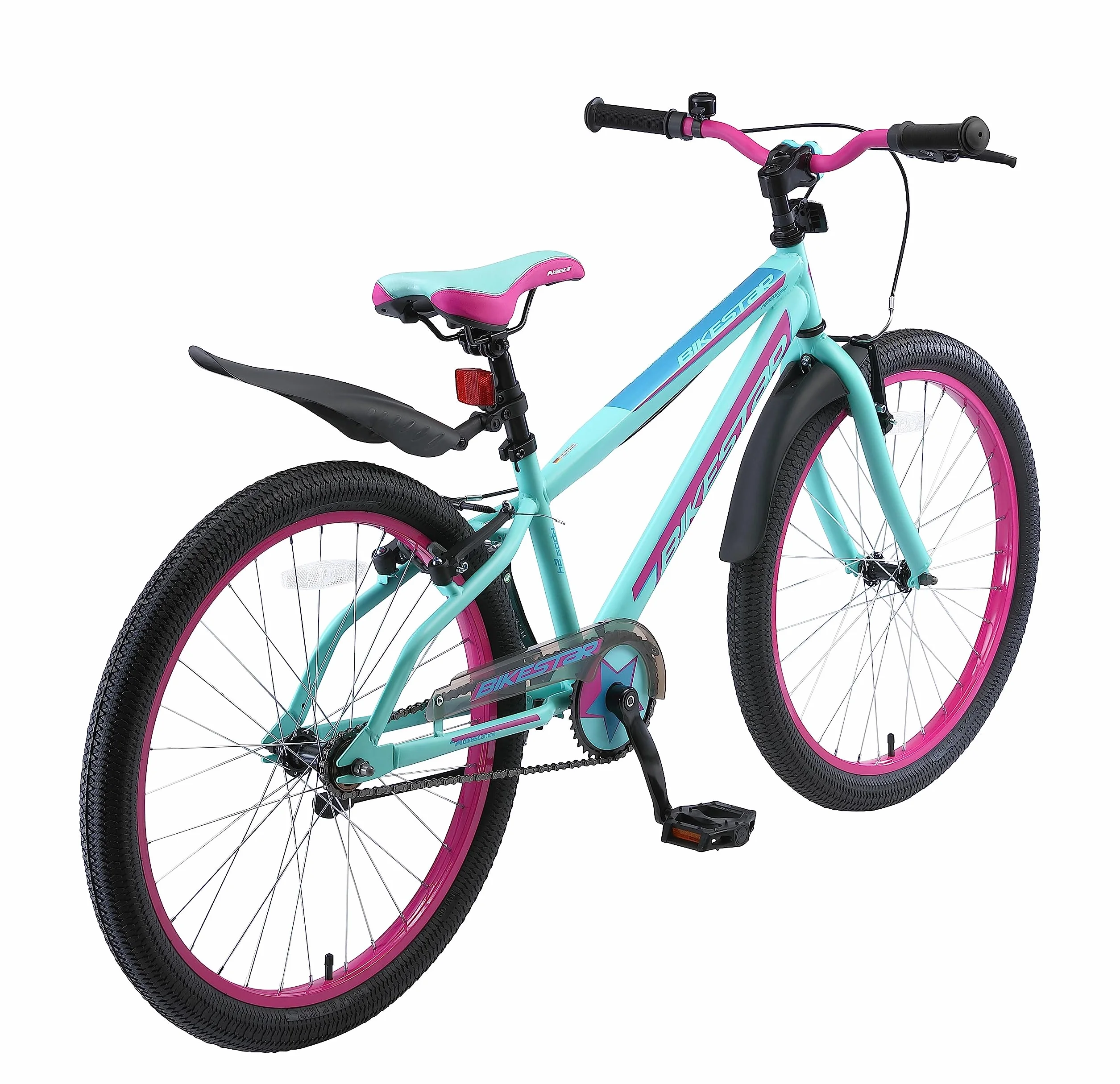 BIKESTAR Vélo Enfant pour Garcons et Filles de 10-13 Ans | Bicyclette Enfant 24 Pouces VTT avec Freins | Turquoise & Berry