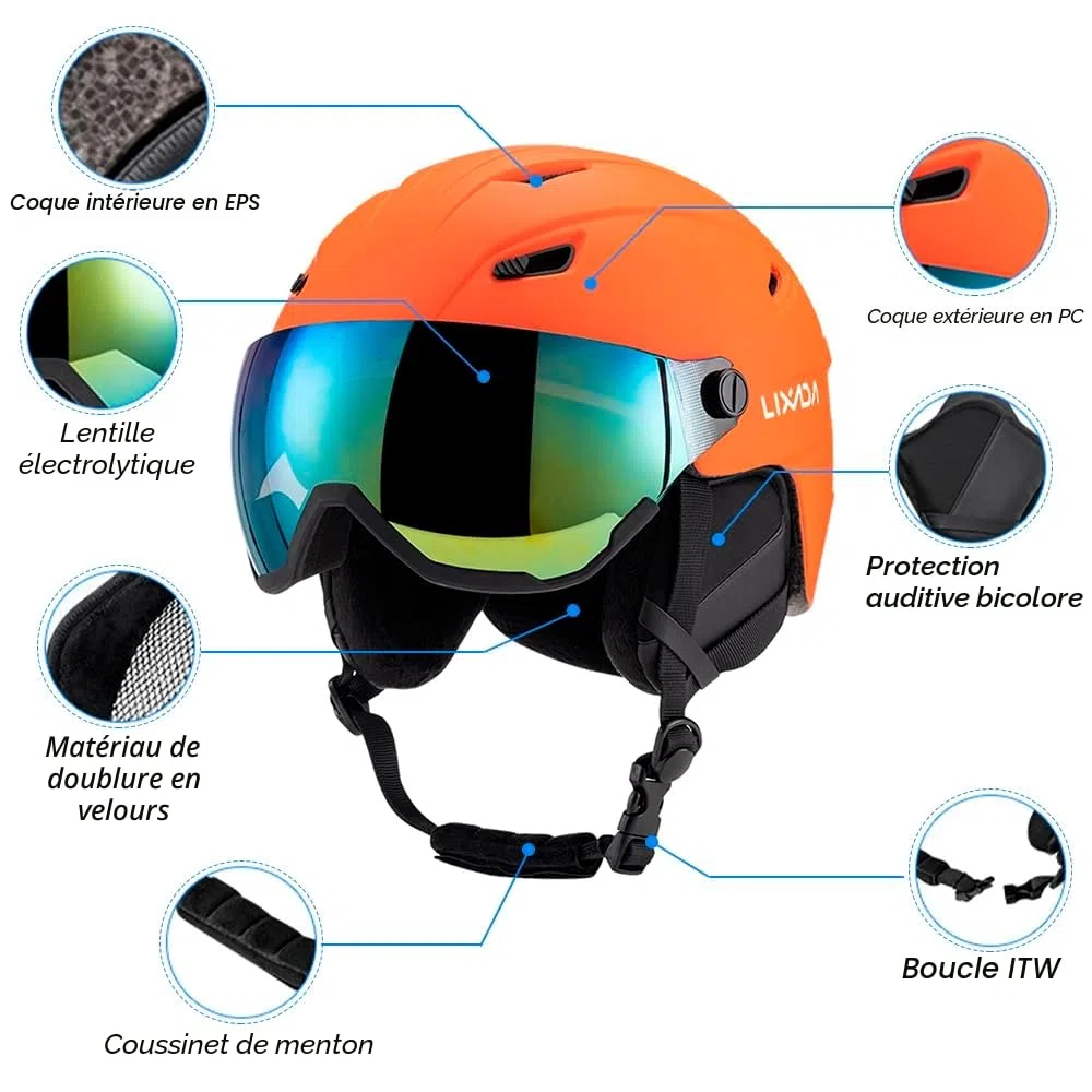 Lixada Casque de Ski et Snowboard, Casque À Neige avec Lunettes de Ski Anti-buée Anti-UV léger Adultes Antichoc et Universel pour Skating 2 Tailles Disponibles