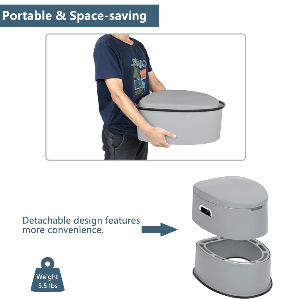 Bonnlo Toilettes de camping Toilettes de voyage portables, Seau intérieur amovible Toilette mobiles Avec siège, couvercle et support de papier toilette, pour le camping，gris