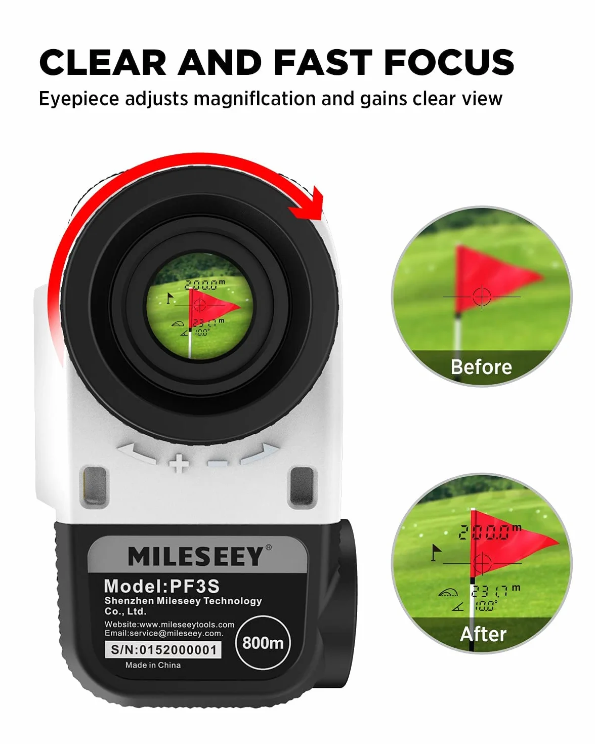 MiLESEEY Télémètre rechargeable avec interrupteur de pente, verrouillage de drapeau, vibration – 600 yds, précision ± 0,55 m – légal pour tournoi