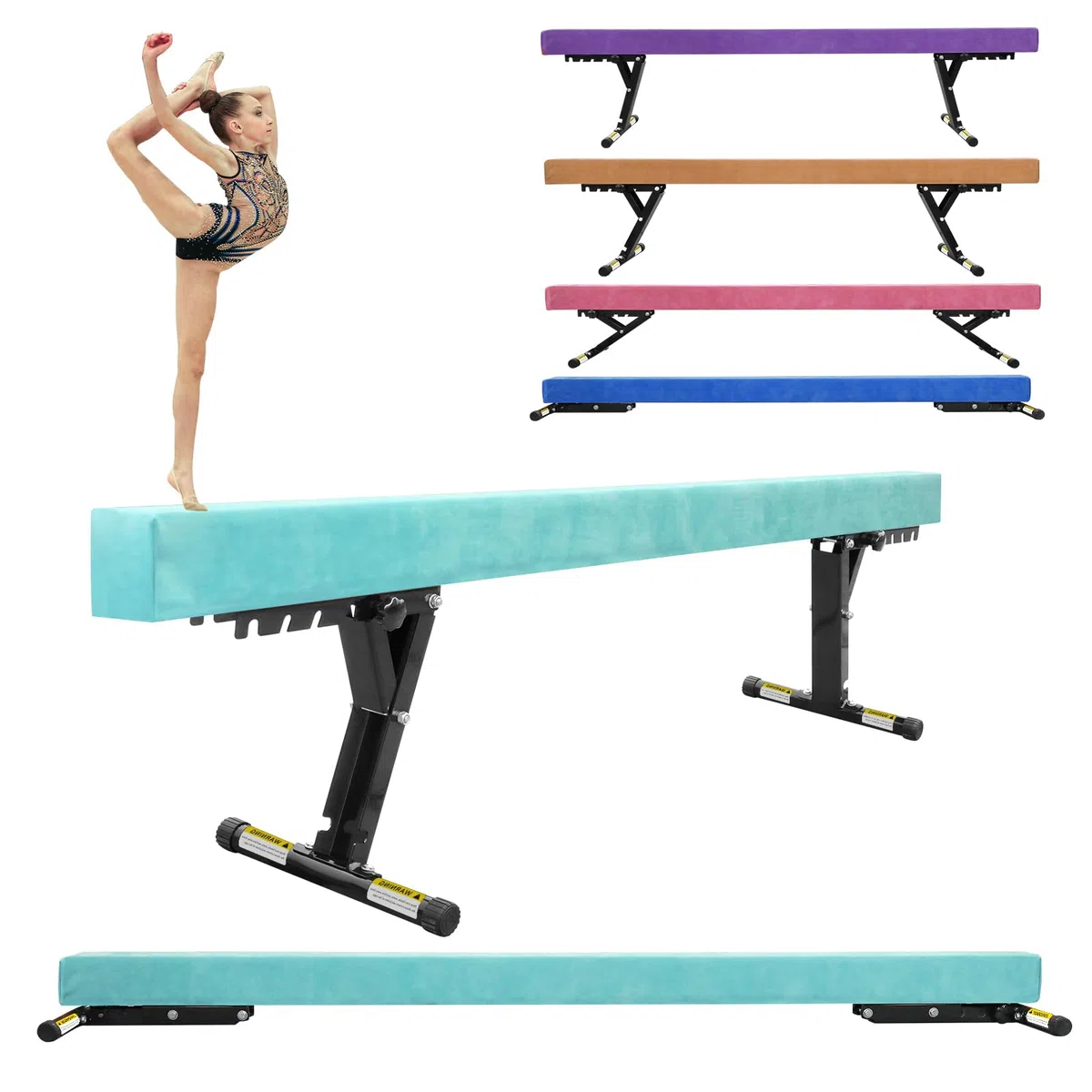 Poutre Gymnastique Enfant 244cm, 5 Hauteurs Réglables, Débutants & Pros