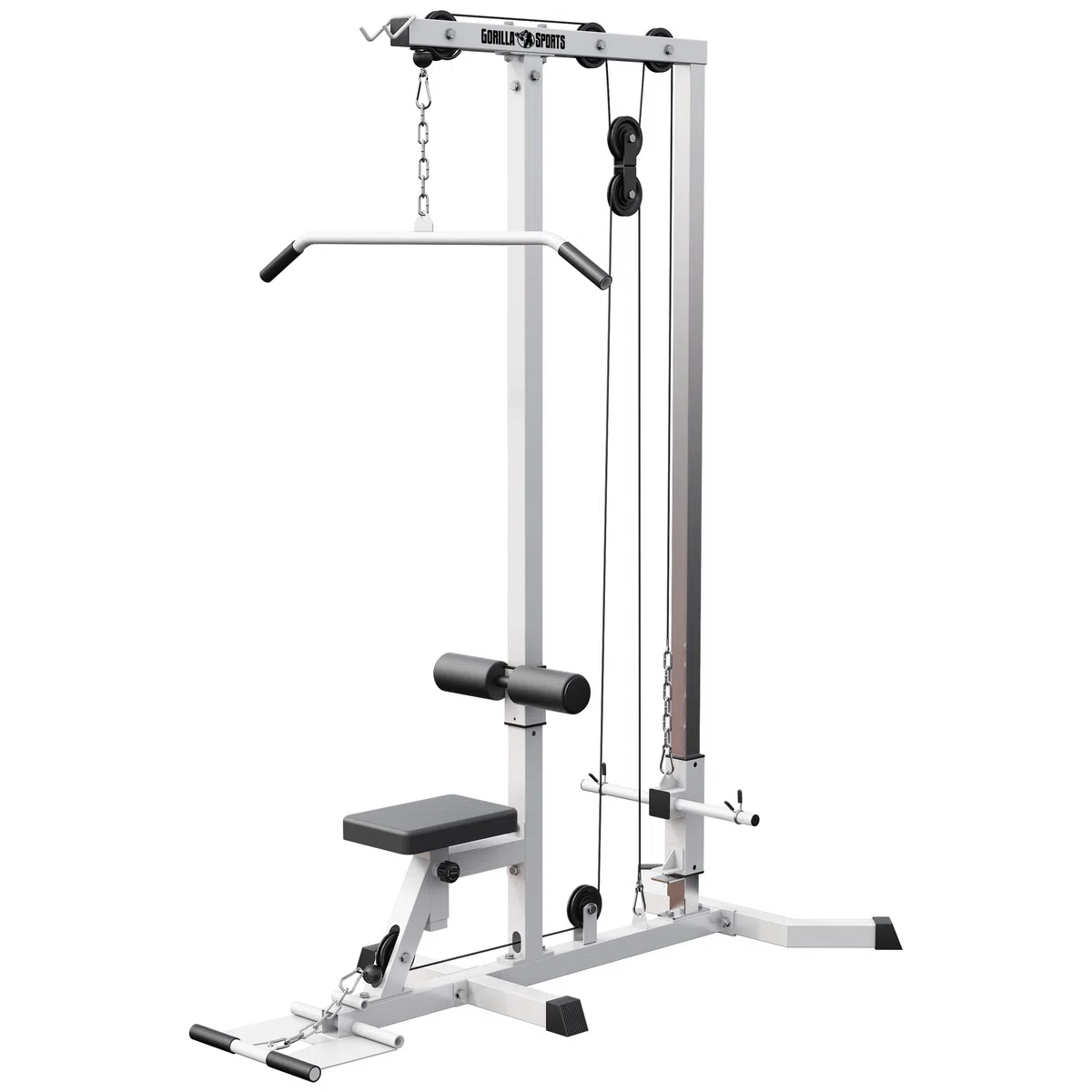 GORILLA SPORTS® Station Tirage Musculation - Ajustable, 2 Poignées, Poulie Haute et Basse, Charge Max 280 kg, Noir / Blanc - LAT Pulldown Machine, Musculation, Dos, Fitness, Materiel, Sport, Maison