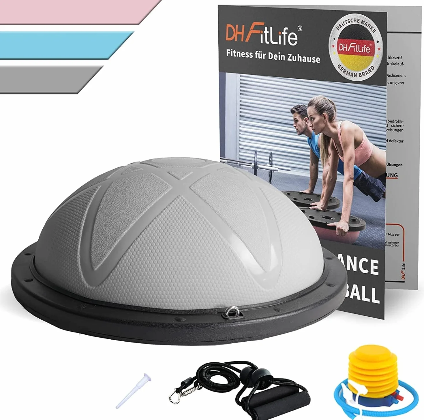 Ballon d'équilibre yoga 60 x 22 cm 200 kg demi-ballon gymnastique planche d'équilibre pompe bandes fitness