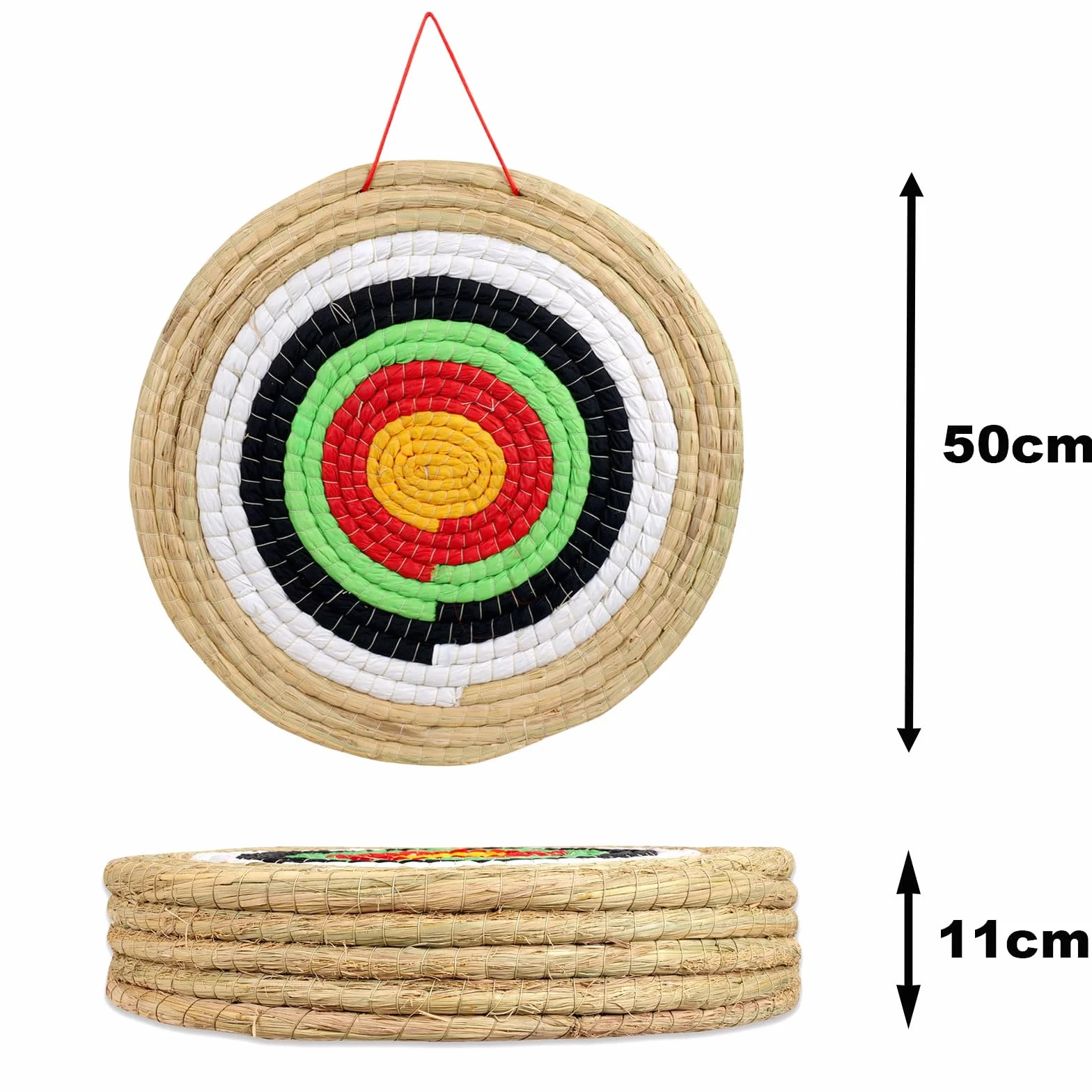 Cible en paille 50 cm pour le sport à l'arc | Cible de paille traditionnelle avec 5 anneaux | Différentes épaisseurs