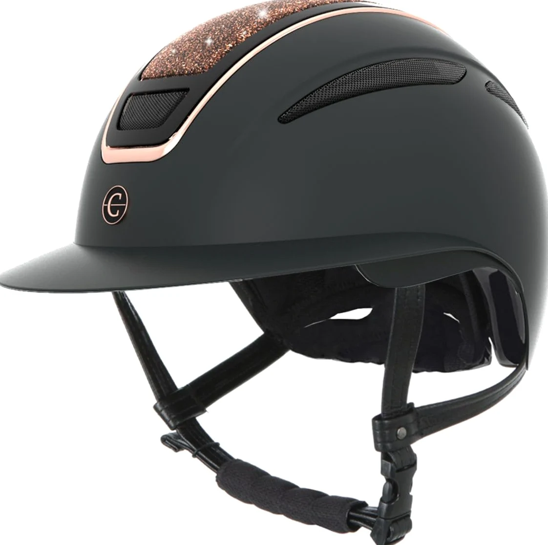 Covalliero Casque d'équitation Elite Polo Femme Enfant Résistant aux Chocs Visière Ventilation Système Disc Or Rose 56-58 cm