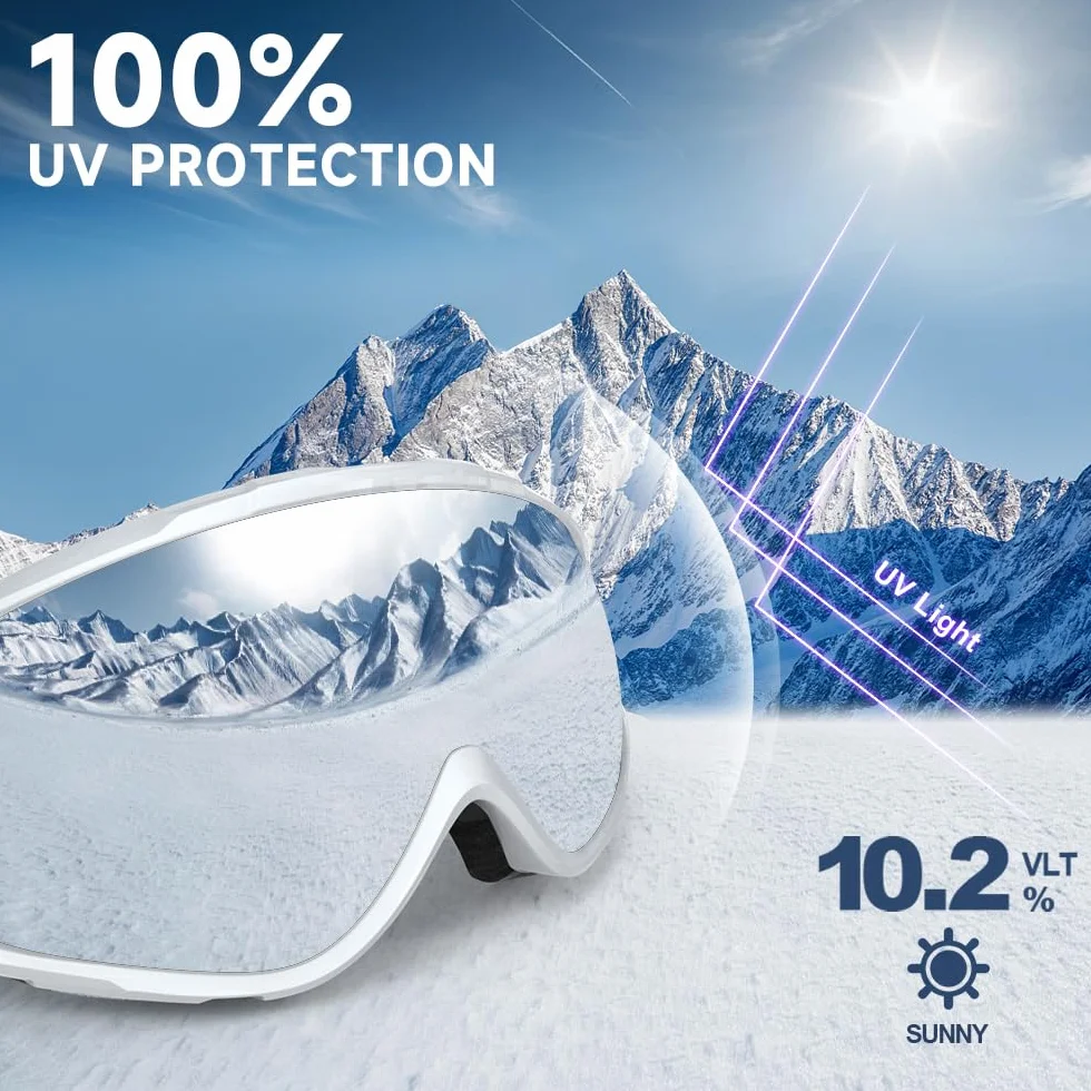 Findway Lunette de Ski,Masque de Ski Lunettes de Ski pour Adulte Homme Femme Jeunesse Junior OTG Masques de Snowboard, Anti buée, 100% Anti-UV pour Sports Hiver