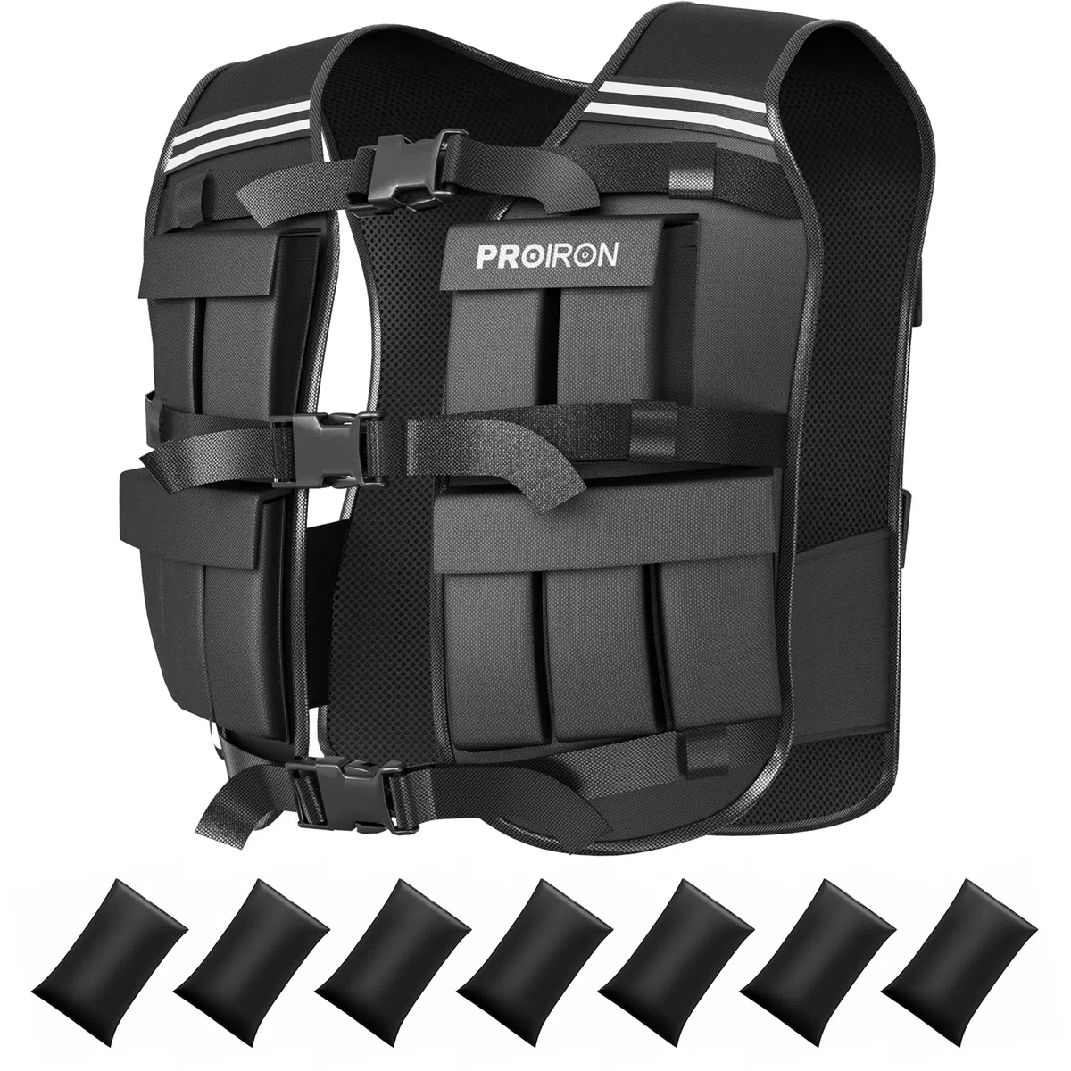 PROIRON Gilet Lesté Réglable 10kg/20kg, 20 Packs de Poids, Veste de Poids Homme Femme avec Bande Réfléchissante pour Course à Pied Musculation Entraînement Force Endurance Exercice Cardio, Noir