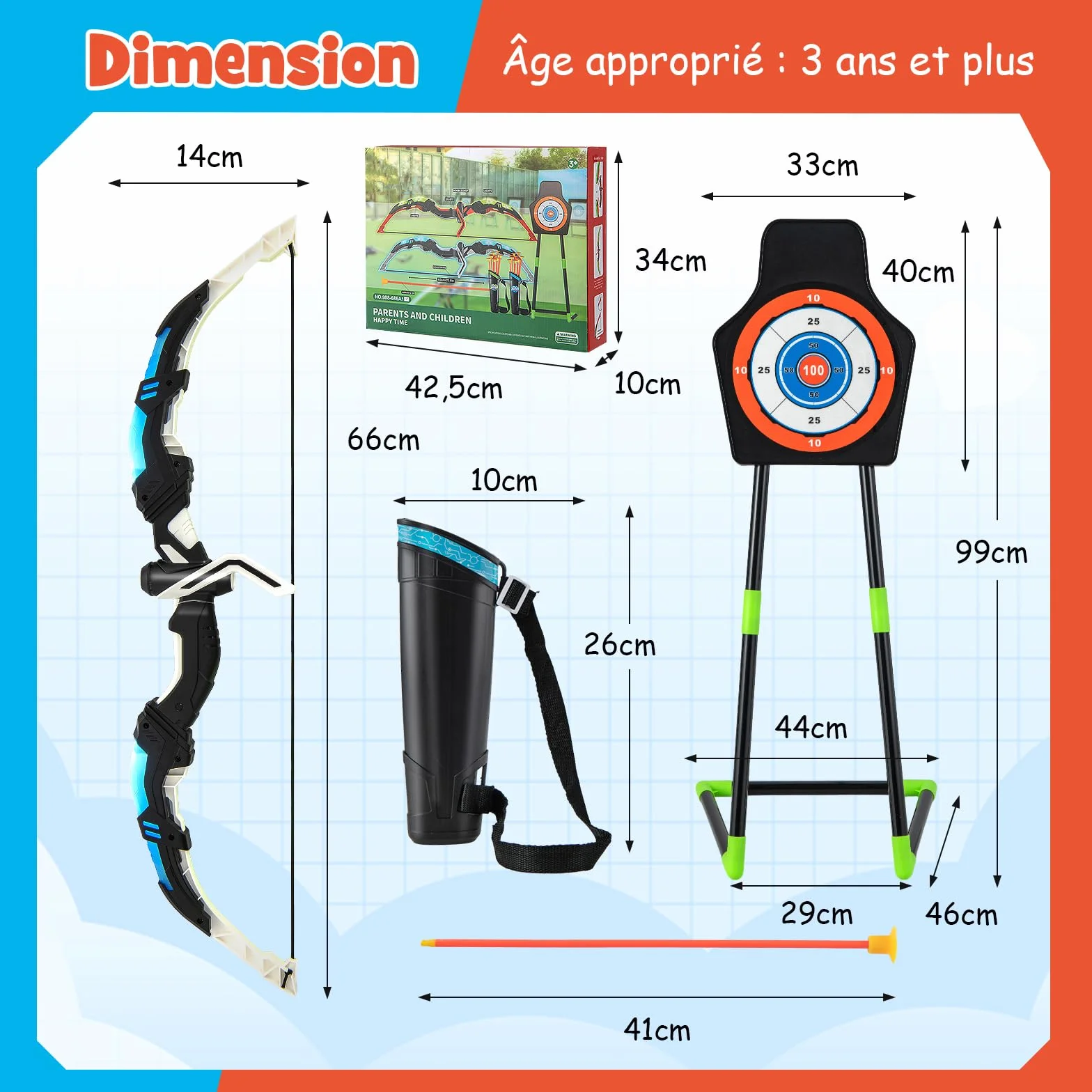 COSTWAY Arc et Flèche pour Enfants avec Lumières LED, Ensemble de Tir à l'arc avec 20 Flèches, 1 Cible Debout/Suspendue et 2 Carquois, Jeu de Tir Intérieur Extérieur pour Garçons Filles de 3 Ans+