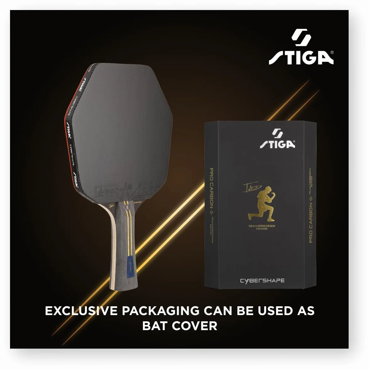 STIGA Pro Carbon Plus Cybershape Truls Edition Raquette de Ping-Pong 5 étoiles, Sweet Spot Plus Grand, Technologie Touch Carbon, Revêtements STAR5 approuvés ITTF