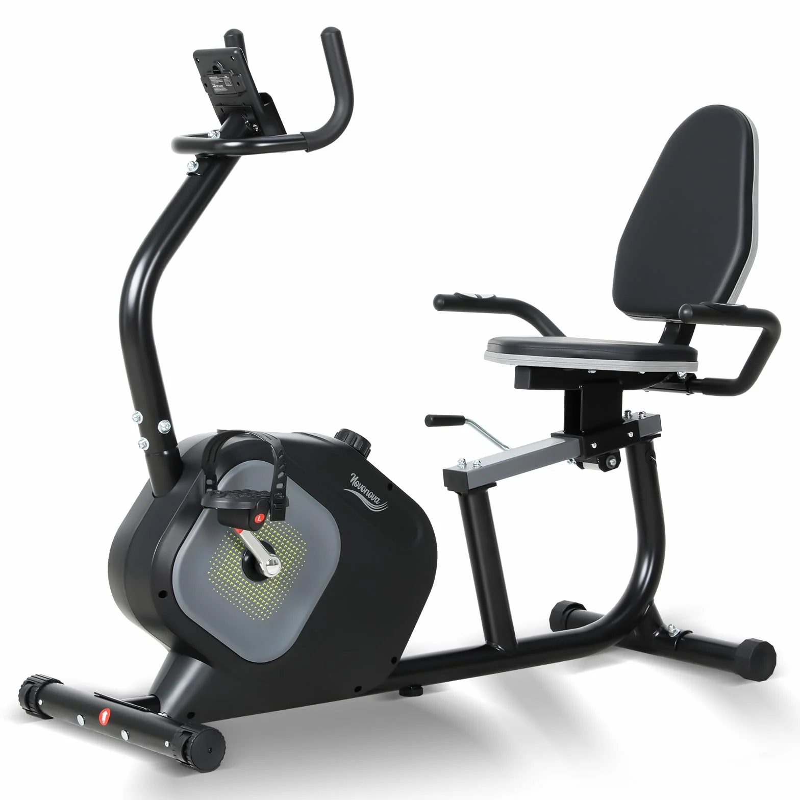 Vélo d'Appartement, Vélo Couché Semi-allongé Magnétique avec 16 Niveaux de Résistance Réglables, Vélo de Fitness avec Écran LCD, Poignées de Fréquence Cardiaque, Capacité de Charge de 100 kg