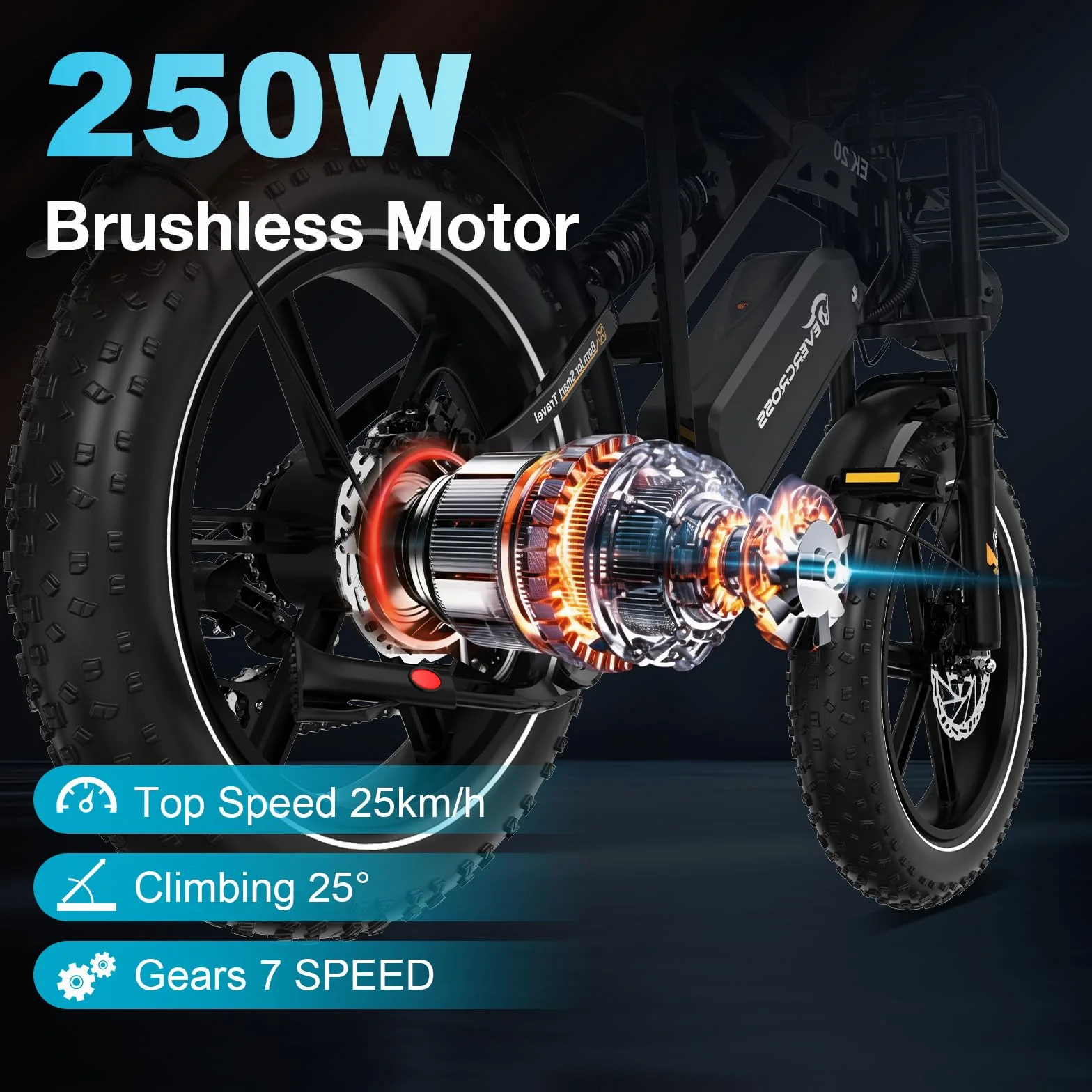EVERCROSS Vélo Electrique pour Adultes, 16''/20" Vélo Electrique à Gros Pneus, 250W E Bike,Jusqu'à 25KM/H, 36V/48V Batterie Amovible, Vélo Tout-Terrain Electrique pour la Neige de Montagne