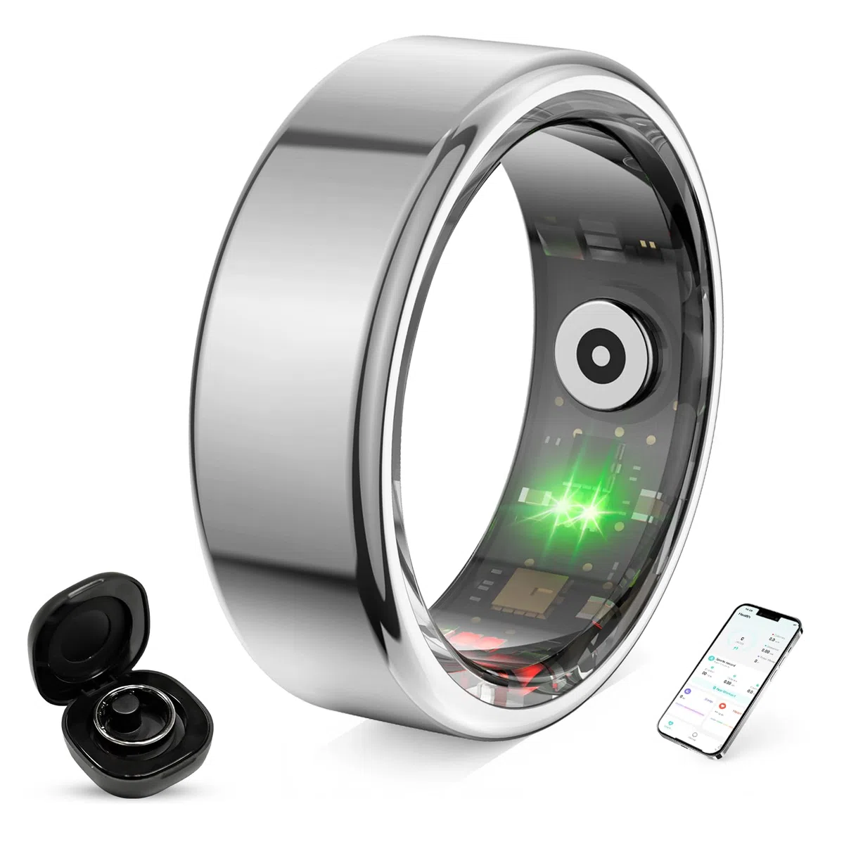 Bague Connectée Smart Ring pour Femme et Homme, Tracker Fitness avec Moniteur Fréquence Cardiaque, Sommeil, 100+ Sports, Podomètre, Étanche IP68, Sans Abonnement pour iOS/Android (Argenté, 9)