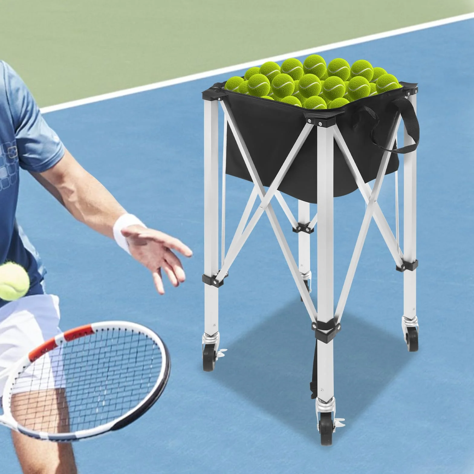 Panier à balles de tennis pliable en aluminium avec roues X cadre 150-170 balles