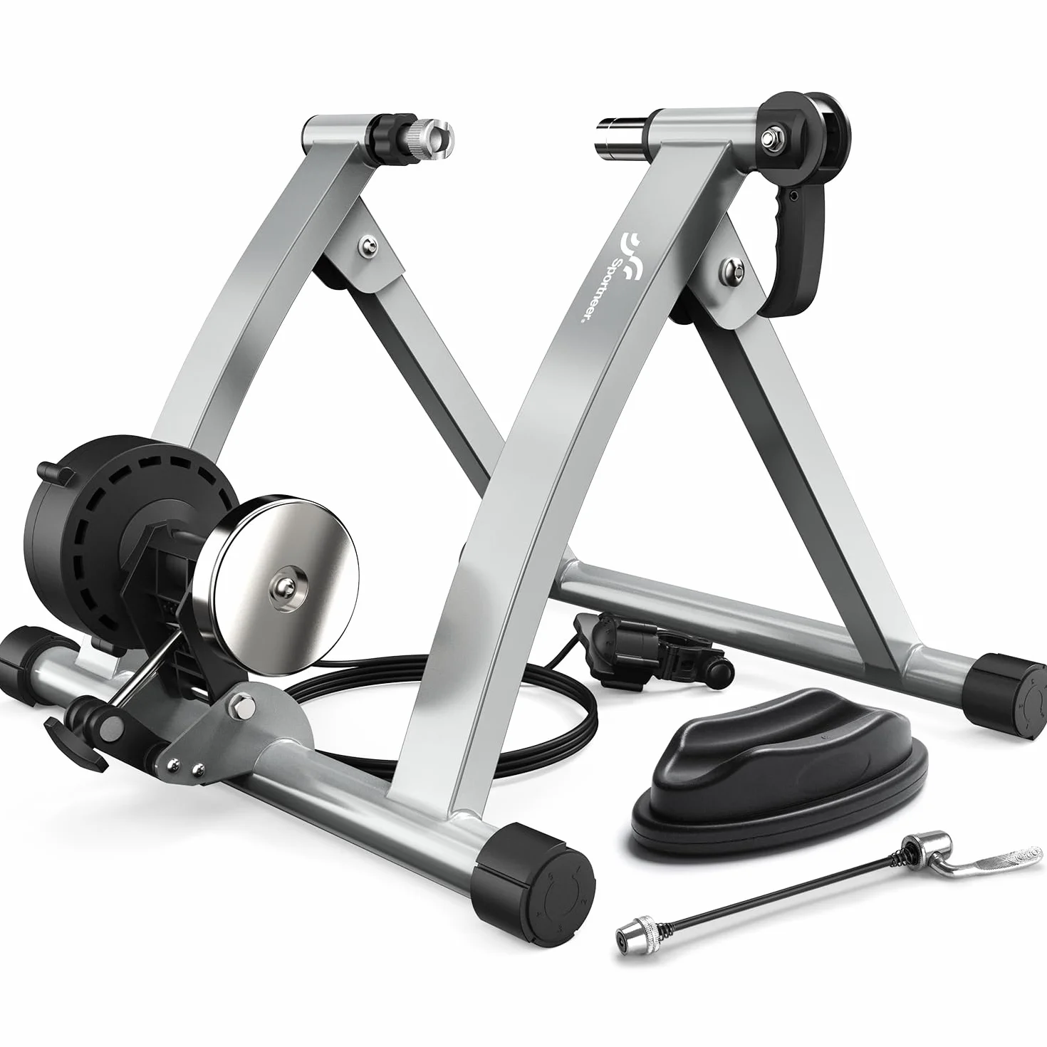 Entraîneur de vélo, Sportneer Home Trainer Bicyclette, freinage magnétique, 6 Réglages de Résistance avec Roue de réduction du Bruit, poignée à dégagement Rapide