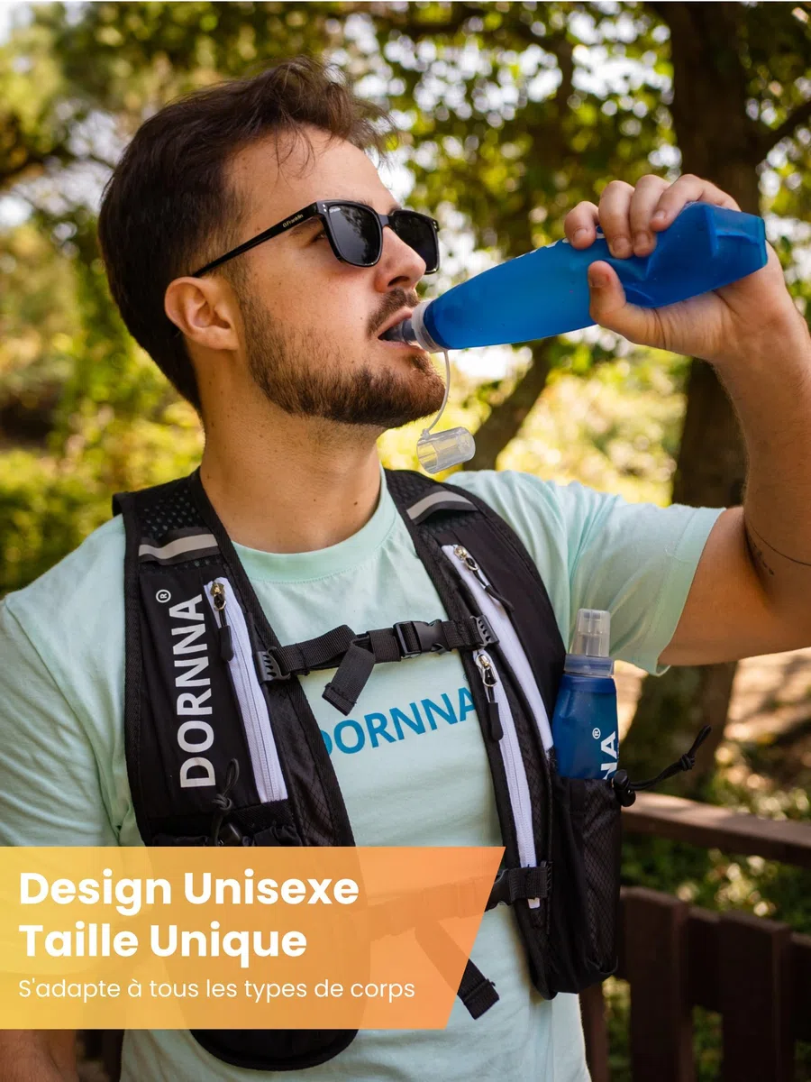 Ultra Terra V2 - Sac Trail + 2 PCS Gourde Souple 500 ML sans BPA, Sac Hydratation Running Homme e Femme, Gilet Hydratation Taille Unique.