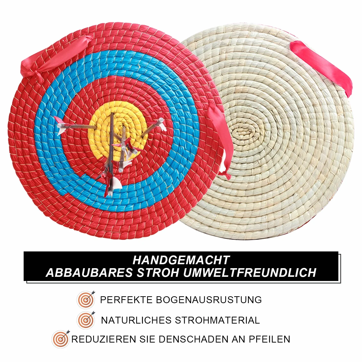 Cible de tir à l'arc, cible ronde en paille solide, cible traditionnelle en paille, utilisée pour les sports de plein air, l'arc de tir à l'arc, les fléchettes et la pratique du tir pour