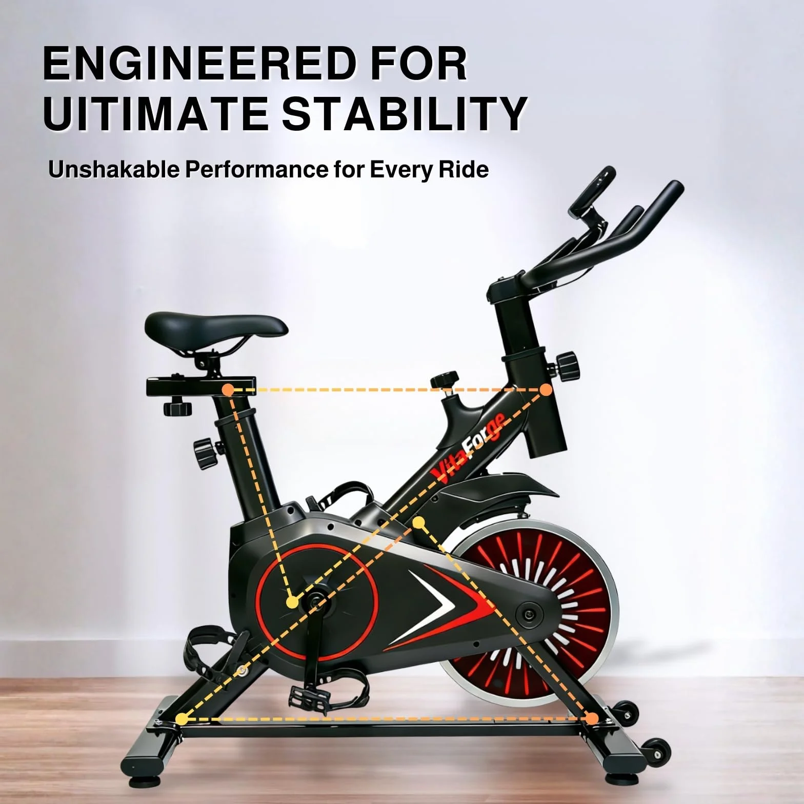 Vélo d'appartement magnétique silencieux réglable, Entraînement cardio compact Noir/Rouge