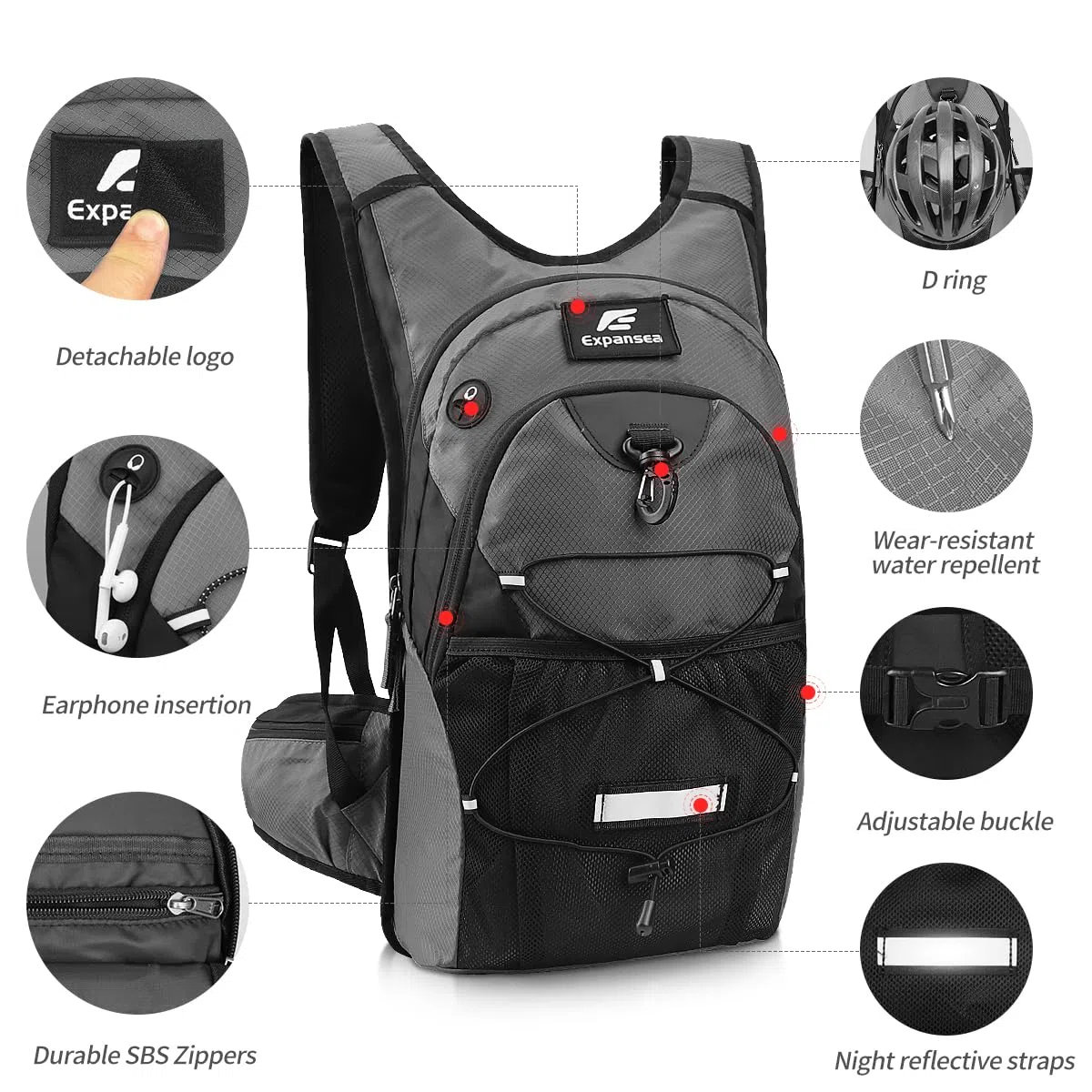 Sac à Dos d'hydratation avec vessie d'hydratation 3L, Sac à Dos de Cyclisme extérieur imperméable et Respirant de Grande capacité, pour la Course, la randonnée, Le Cyclisme, Le Camping…