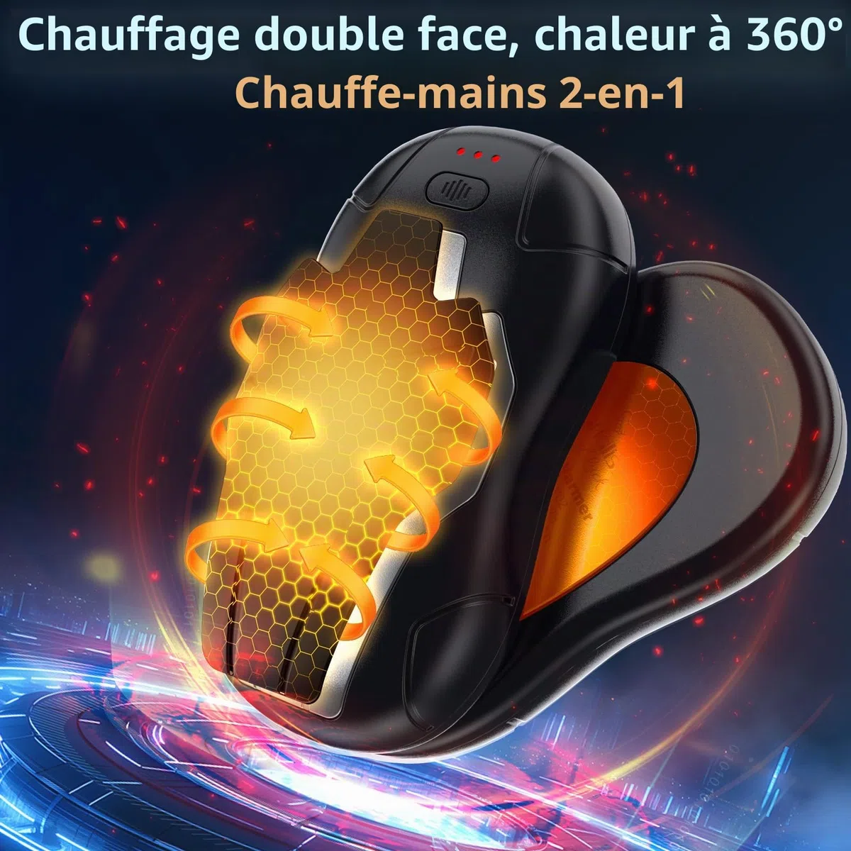 Chauffe Main Rechargeable,10000mAh Chaufferette Main Reutilisable Iron Man,2024 Ddernière Lot de 2 Chauffe Main Electrique Portables,Adaptés pour Extérieur&Intérieur,Camping-Noir Argent