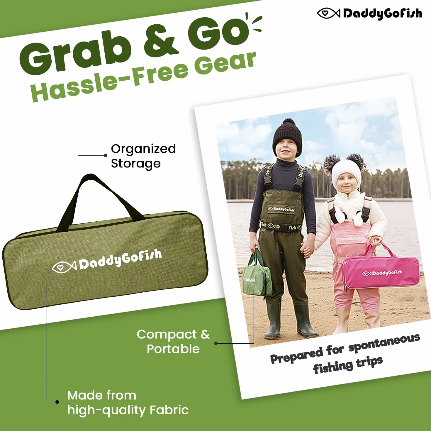 DaddyGoFish Enfants Canne à pêche télescopique Spincast Combo Chaise Pliable Porte-Canne boîte à appâts Filet et Sac de Transport garçons et Filles