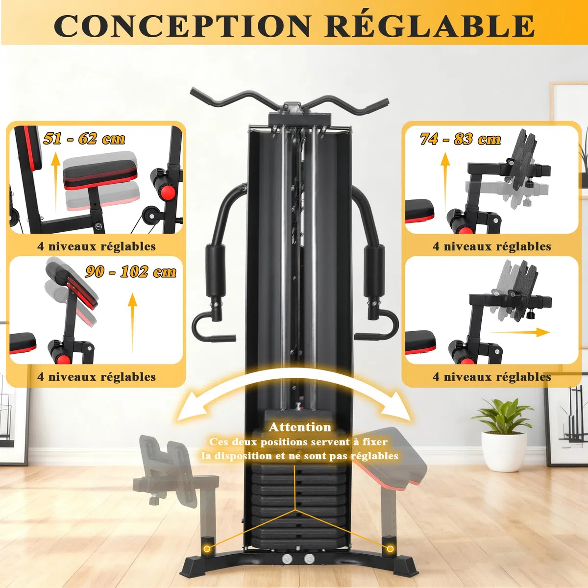 Station de Musculation Multifonction, Banc de Musculation Complet, Barre de Traction Cage Station Machine Musculation avec Poids, Fitness Domicile Home Gym Bras/Épaules/Poitrine/Dos/Jambe