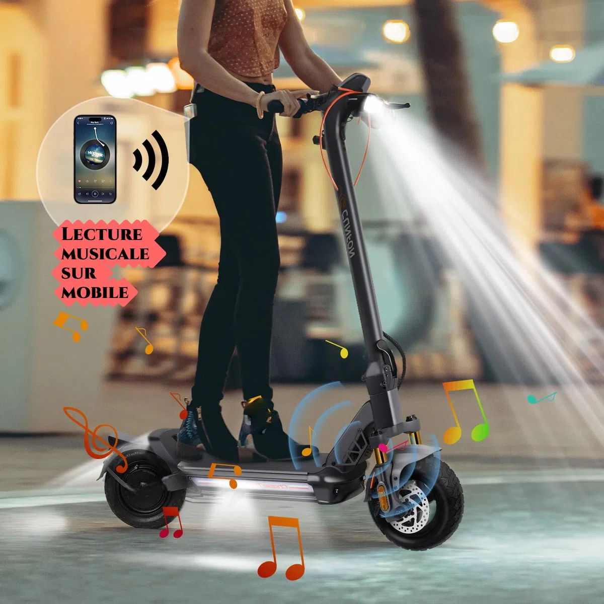 Trottinette Électrique Adulte CUNFON RS500/RZ800/RZ1000, Anti-vol Empreinte, Pneus 9,5/10/10,5 Pouces, Batt 36/48V 10.4/13/18/24Ah, Freins Disque+Électronique, Autonomie 25-80km, Charge Max 120-190kg