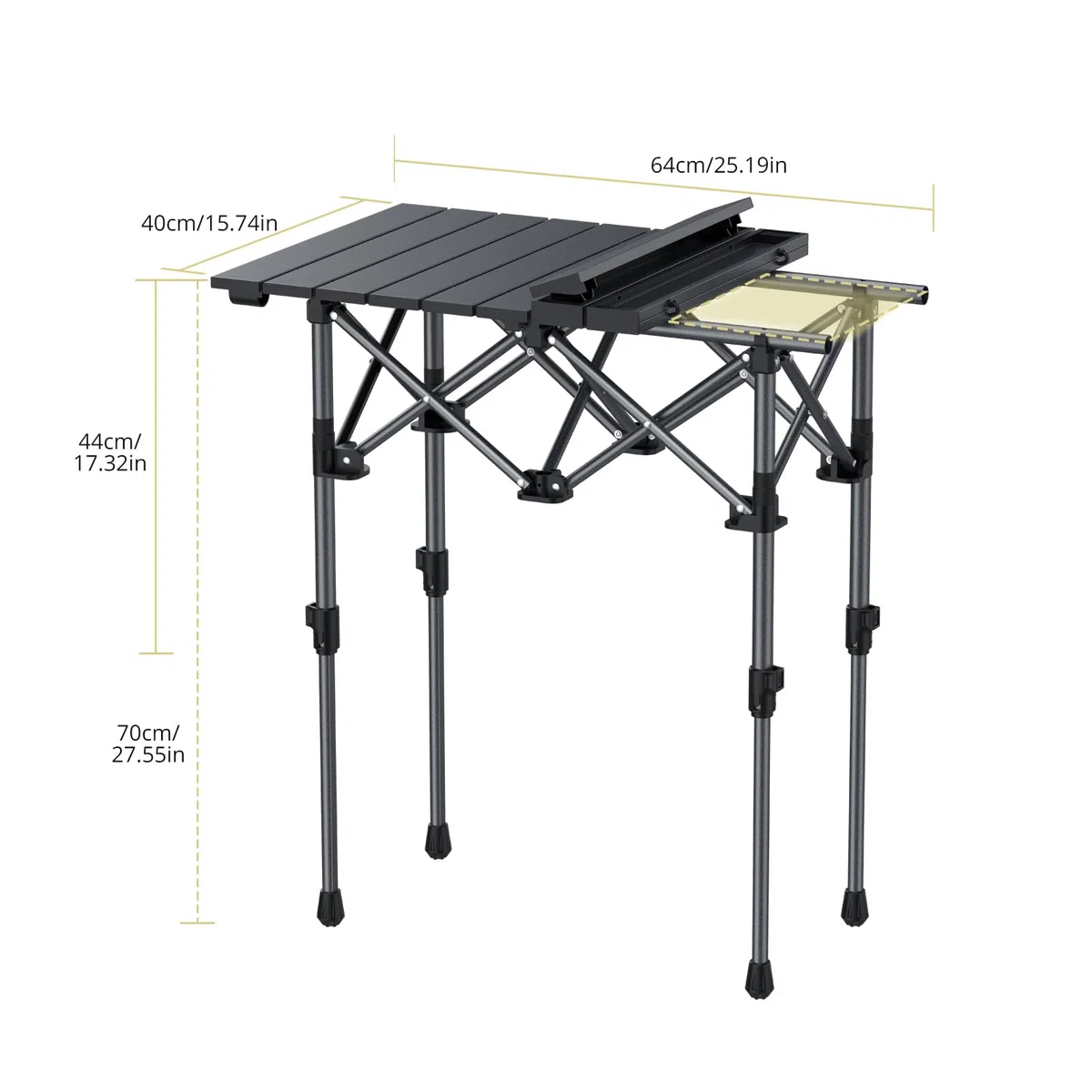 Anbte Table de Camping 64 cm Pliable, 2 Hauteurs Réglables, Aluminium avec Panier de Rangement et Sac, Étanche, Légère 64 x 40 cm, pour Barbecue, Pique-Nique, Voyage Extérieur, Noire
