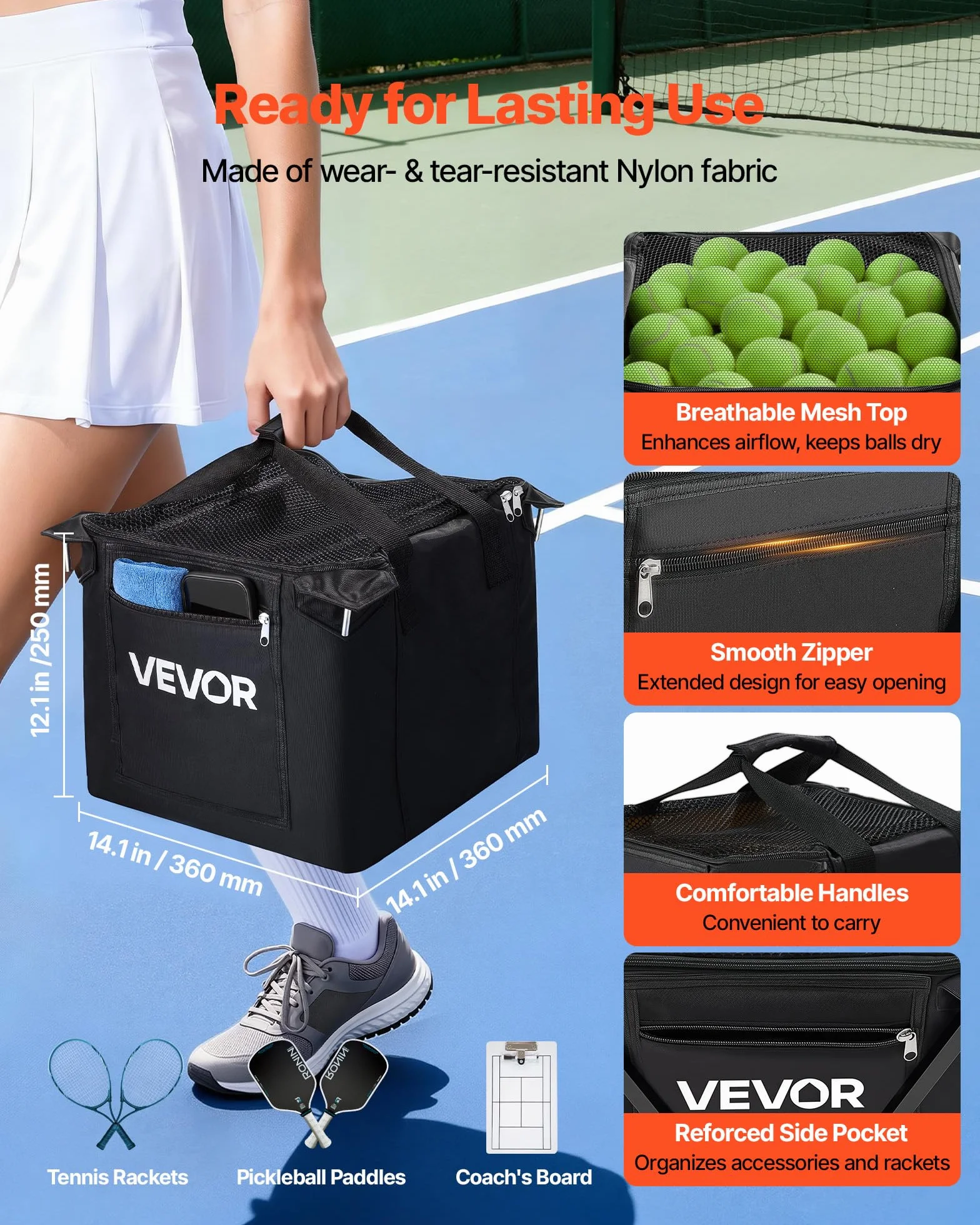 VEVOR Panier à Balles de Tennis avec roulettes, Capacité