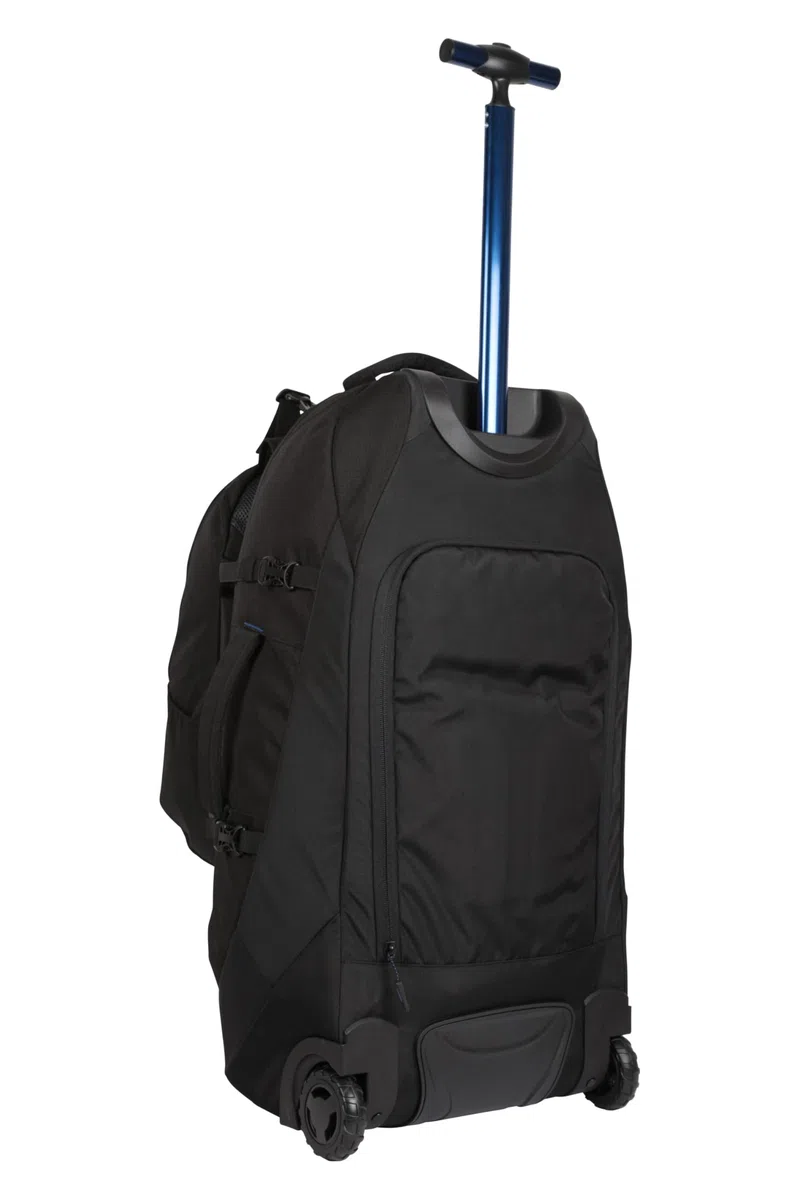 Mountain Warehouse Voyager Wheelie Sac à Dos de 50 + 20 litres - Sac à Dos rembourré en Maille aérée avec Fermetures éclair verrouillables et Sangles réglables - Camping Noir Taille Unique
