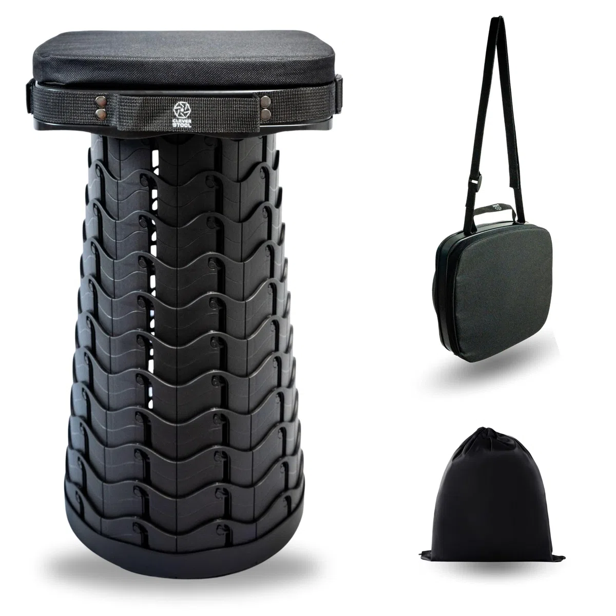 Tabouret Pliable Télescopique Confort avec Coussin – Ultra Résistant 220 kg, Siège Portable Réglable pour Camping, Pêche, Festival, Voyage