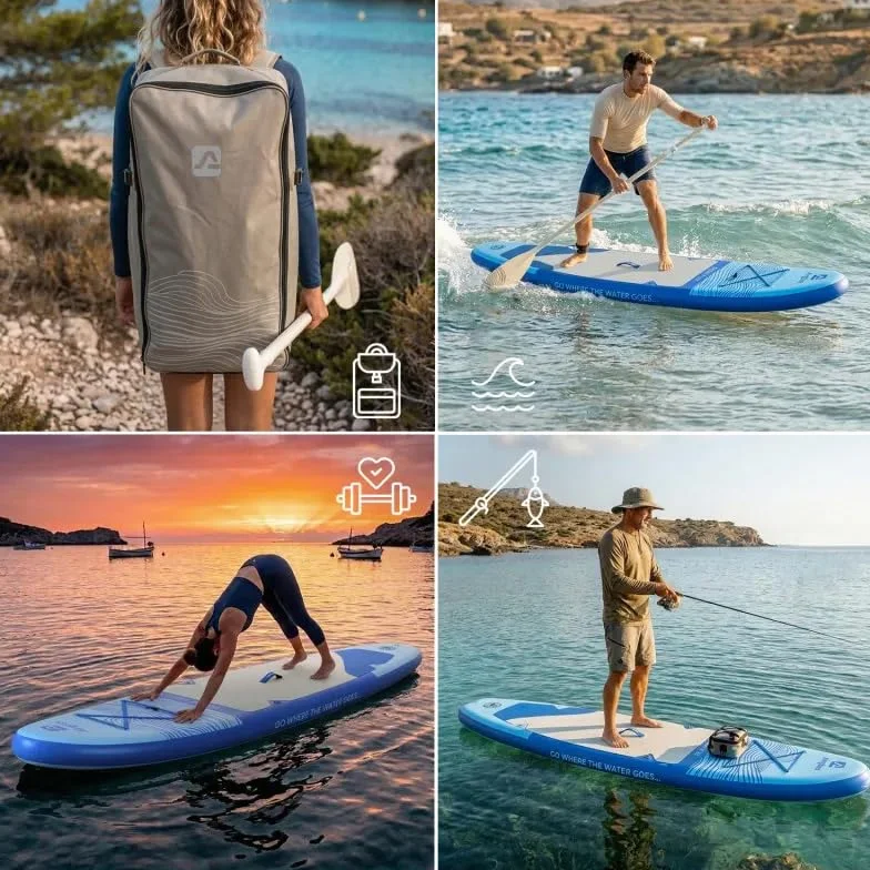 Paddle Gonflable AIRGLISS 11.0 JUSQU'A 2 Personnes (Max. 170kg) | Adulte ET Enfant | Stable ET DE Qualite | Complet avec Tous Les Accessoires : PAGAIE, GONFLEUR, Sac, AILERON, Leash