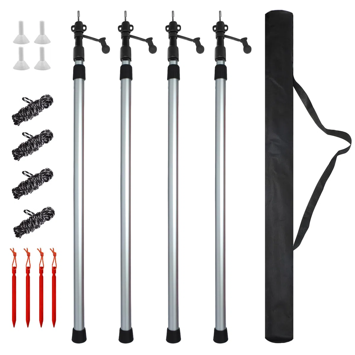 4PCS Mât de Tente Télescopique Support de Bâche en Aluminium 2,3M Poteaux de Bâche Réglable Poteau pour Voile Ombrage Camping Vacances Accessoires pour Auvent Toile Jardin