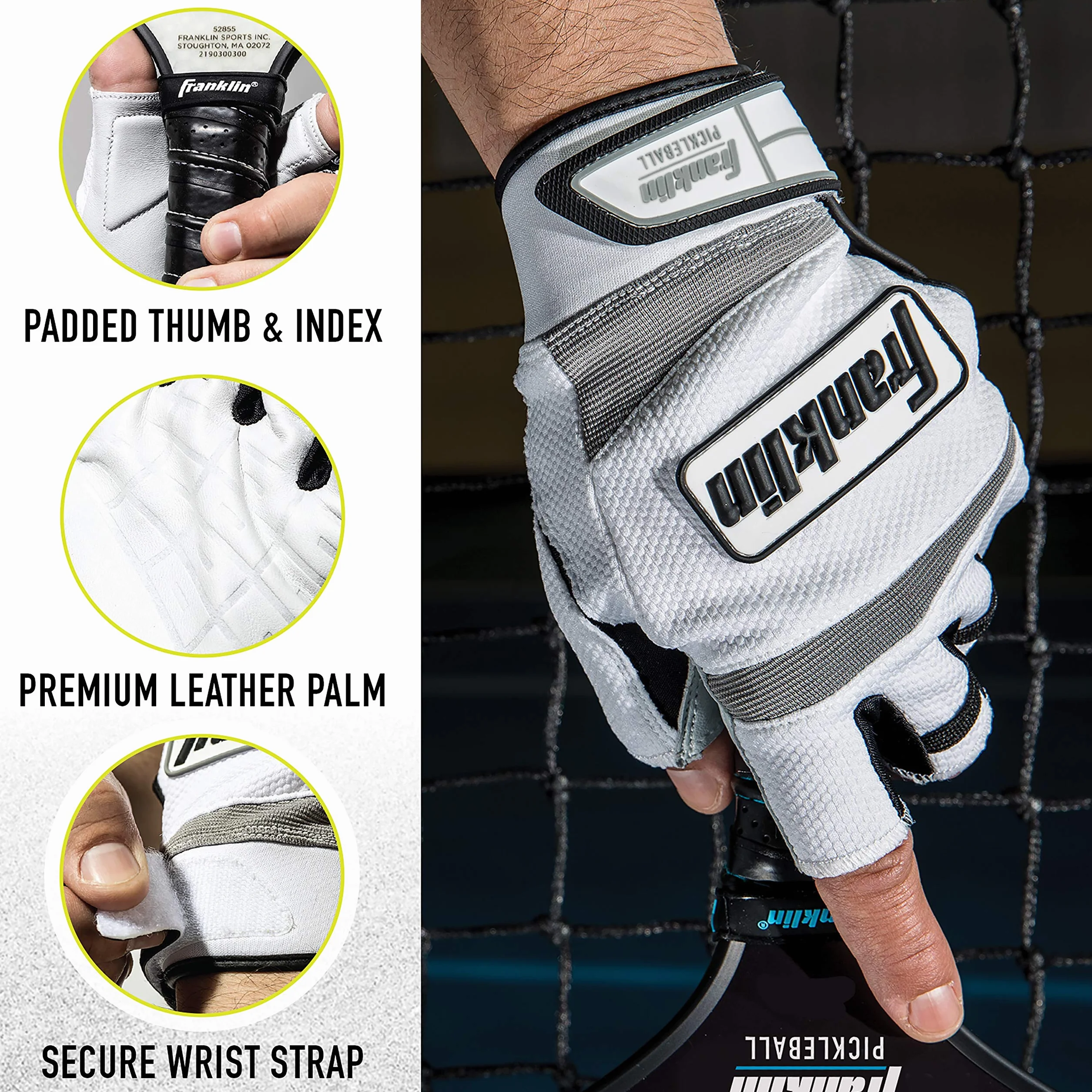 Franklin Sports Gants de Pickleball pour Adultes, pour Homme et Femme, Main Droite et Gauche, Couleur Blanche