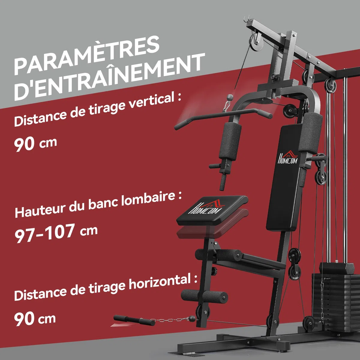 HOMCOM Station de Musculation Multifonction avec Stack de 65 kg, Double Poulie, Station de Développé Couché, Butterfly, Plateforme à Biceps & Développeur de Jambes, Noir