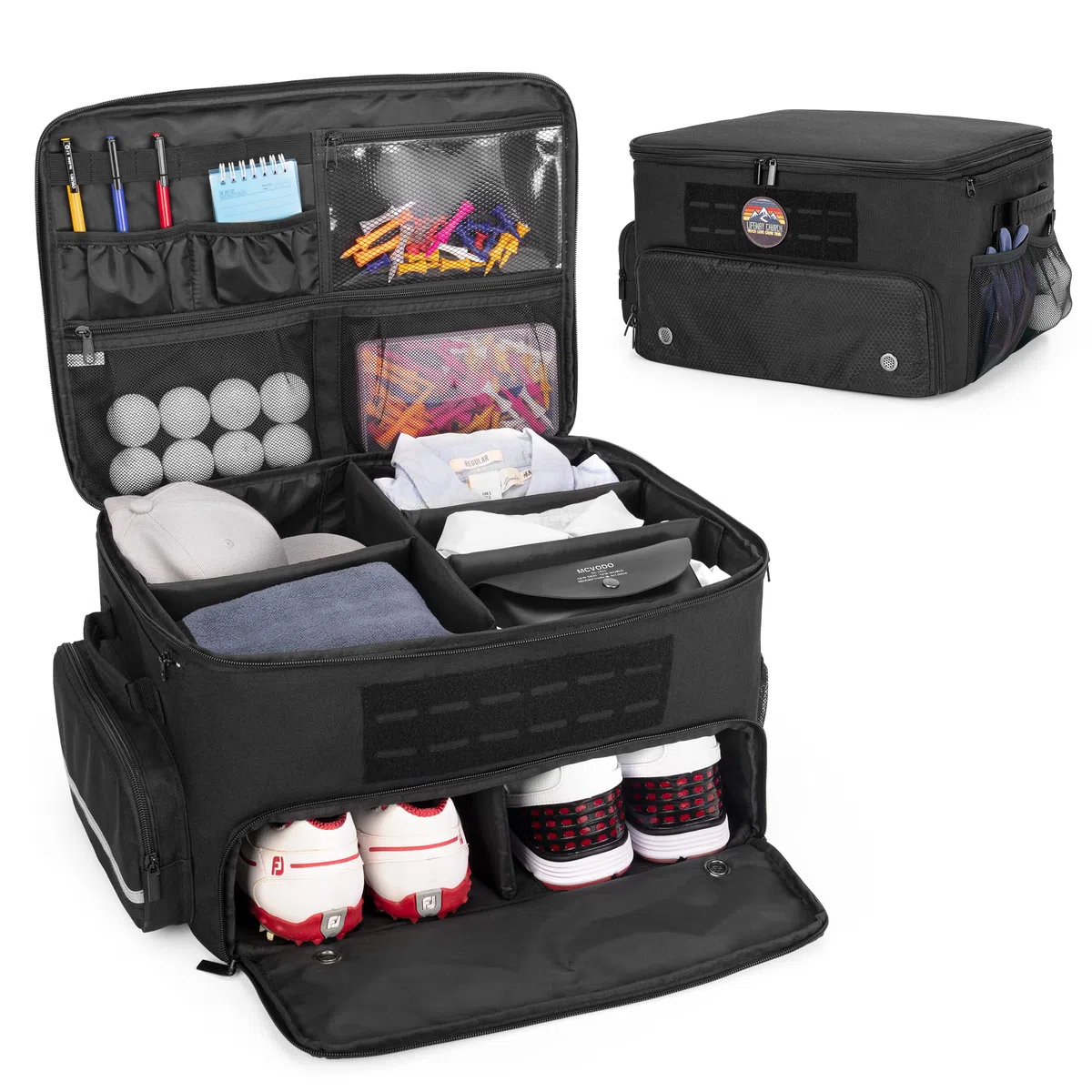 GOBUROS Organisateur de Coffre de Golf, Sac de Rangement avec Compartiment Séparé pour 2 Paires de Chaussures Jusqu'à 16, Organisateur de Casier de Voiture de Golf pour Accessoires