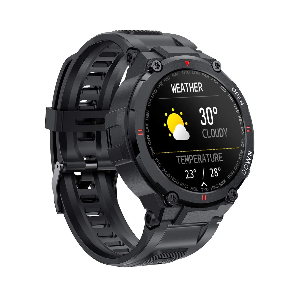 Montre connectée avec suivi de fitness, affichage rond complet de la fréquence cardiaque et de la pression artérielle, Bluetooth - Noir