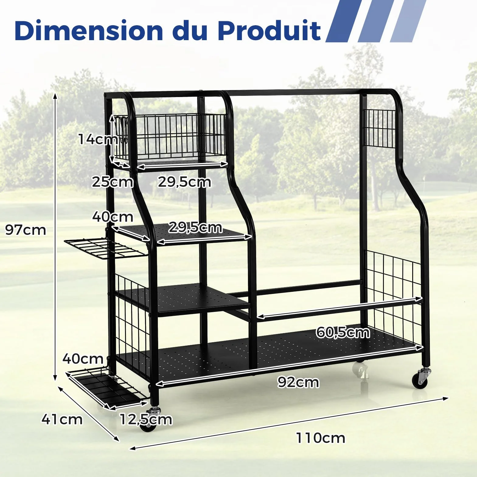 COSTWAY Organisateur d'Équipement Sportif avec Roues Amovibles, Support de Rangement pour 2 Sacs de Golf avec Support pour Clubs de Golf 6 Crochets, pour Garage Club sous-Sol
