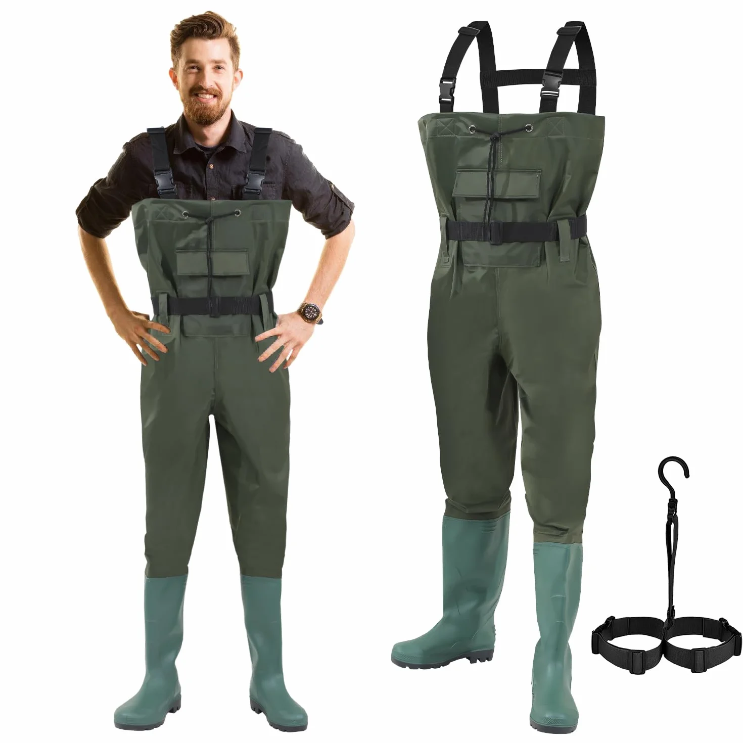 Daromigo Waders imperméables pour homme - Avec bottes - En nylon PVC 70D - Idéales pour la pêche et les activités de plein air