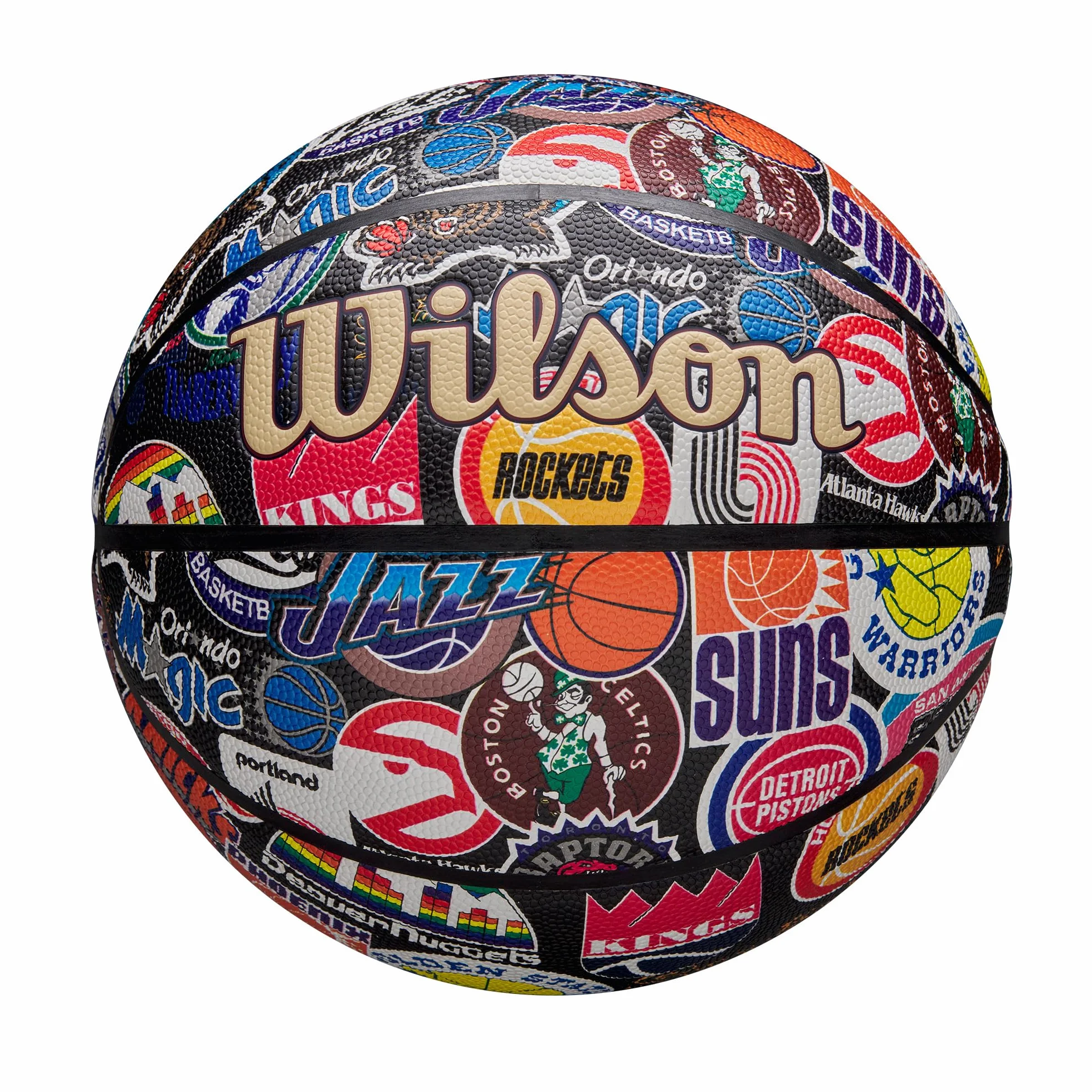 WILSON NBA All Team, Ballon de Basket Rétro Fabriqué avec Une Innovation à Double Profondeur et Une Surface au Toucher Pur, Rétention d'air Améliorée et Logo Classic Hardwood, Taille: 7
