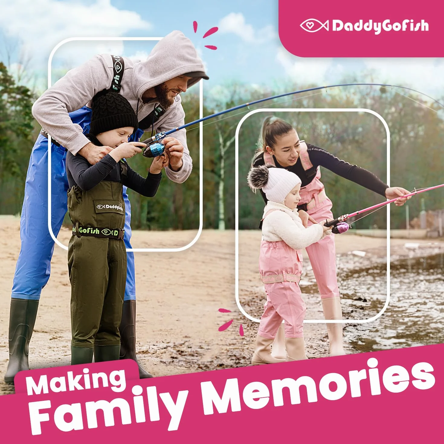 DaddyGoFish Ensemble Canne à pêche et Moulinet pour Enfants, Coffret de matériel de pêche, Petit équipement de première année pour garçons et Filles débutants
