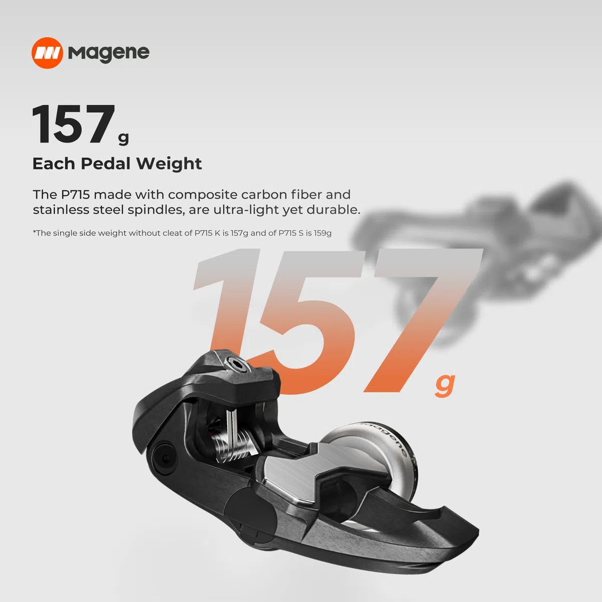 Magene P715 Capteur de Puissance à Pédales, Précision de Puissance de ± 1%, Autonomie de 120h, Bluetooth Ant+, Pédales de Vélo Double Face Compatible avec (SPD-SL)/(KEO)