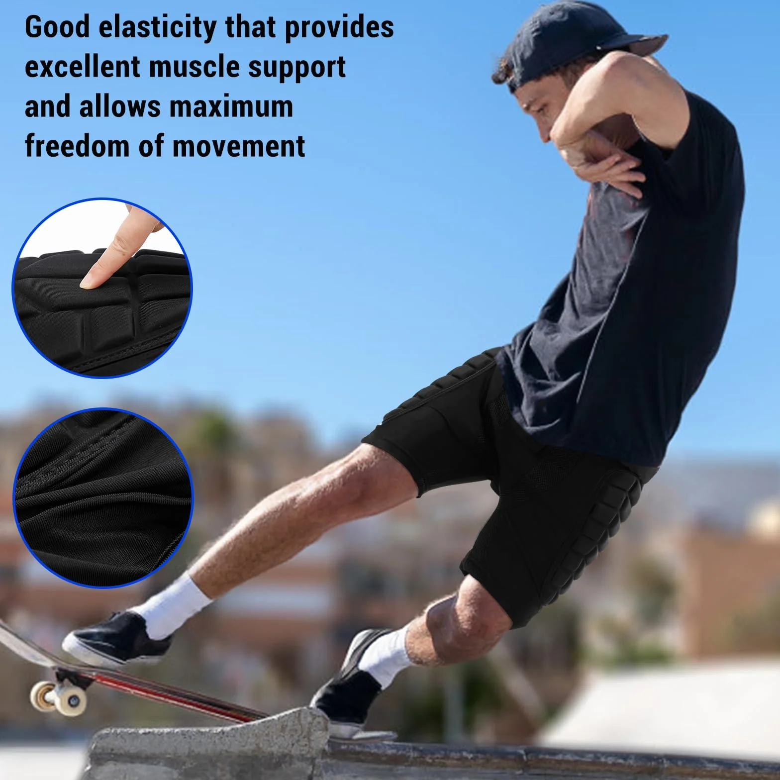 TOMSHOO Short de Protection Rembourré en EVA 3D pour Skateboard, Snowboard, Cyclisme