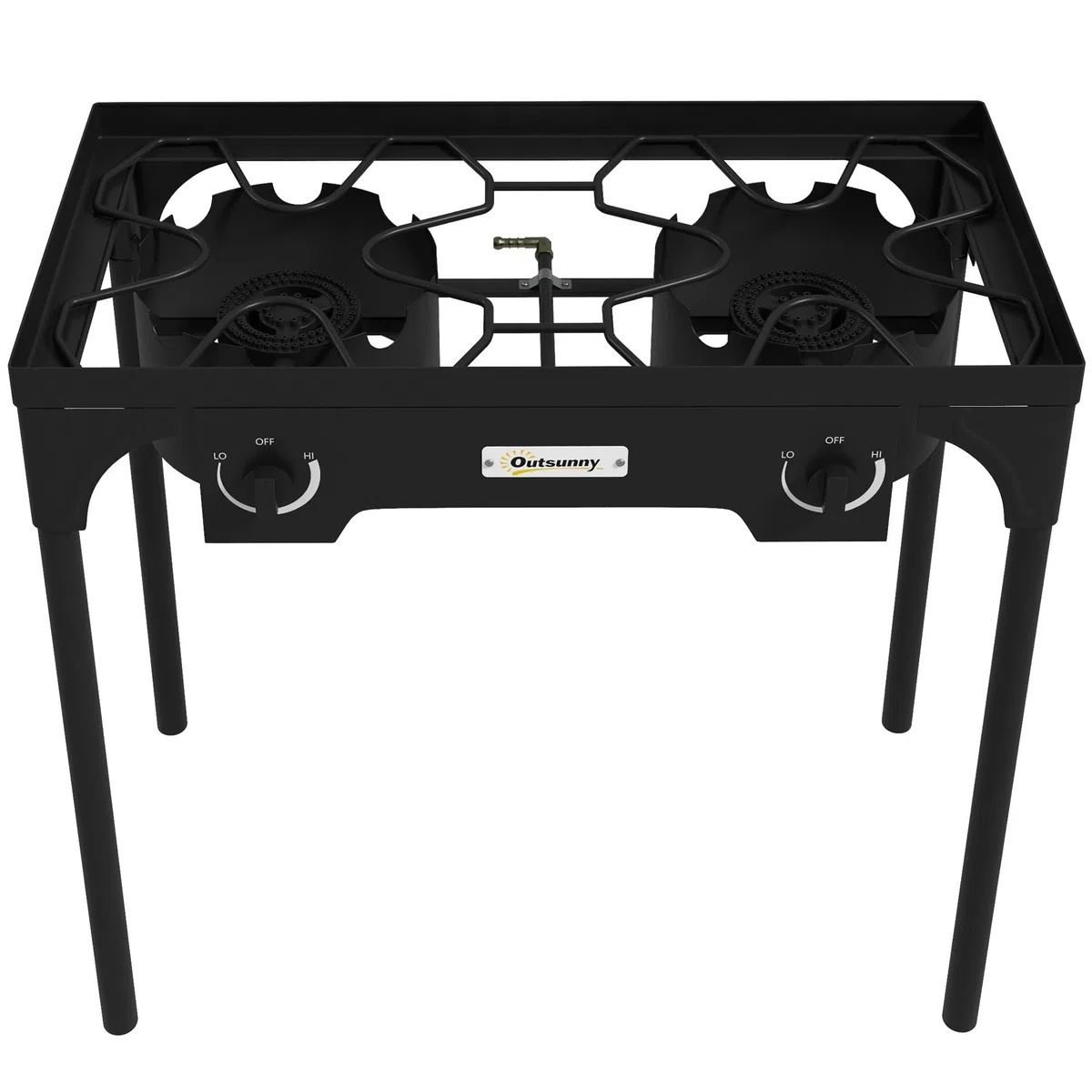 Outsunny Réchaud 2 brûleurs au propane réchaud à gaz portable 92000 BTU/h avec 2 pieds amovibles pour extérieur, camping, métal moulé, dim. 79L x 40l x 76H cm