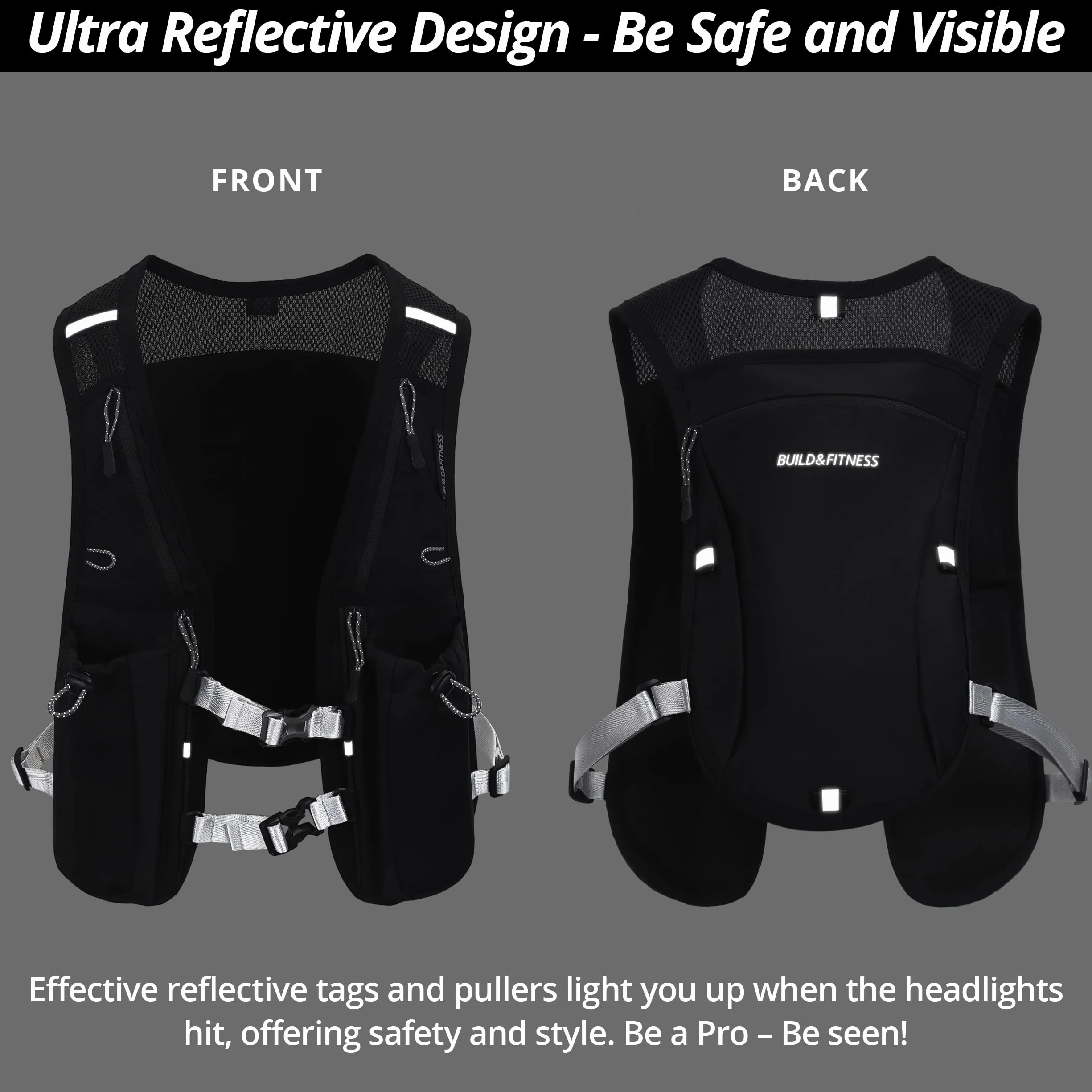 Gilet d'hydratation de Course à Pied pour Femmes et Hommes. Réfléchissant, Séchage Rapide, Résistant à l'eau, Sac à Dos réglable pour Course
