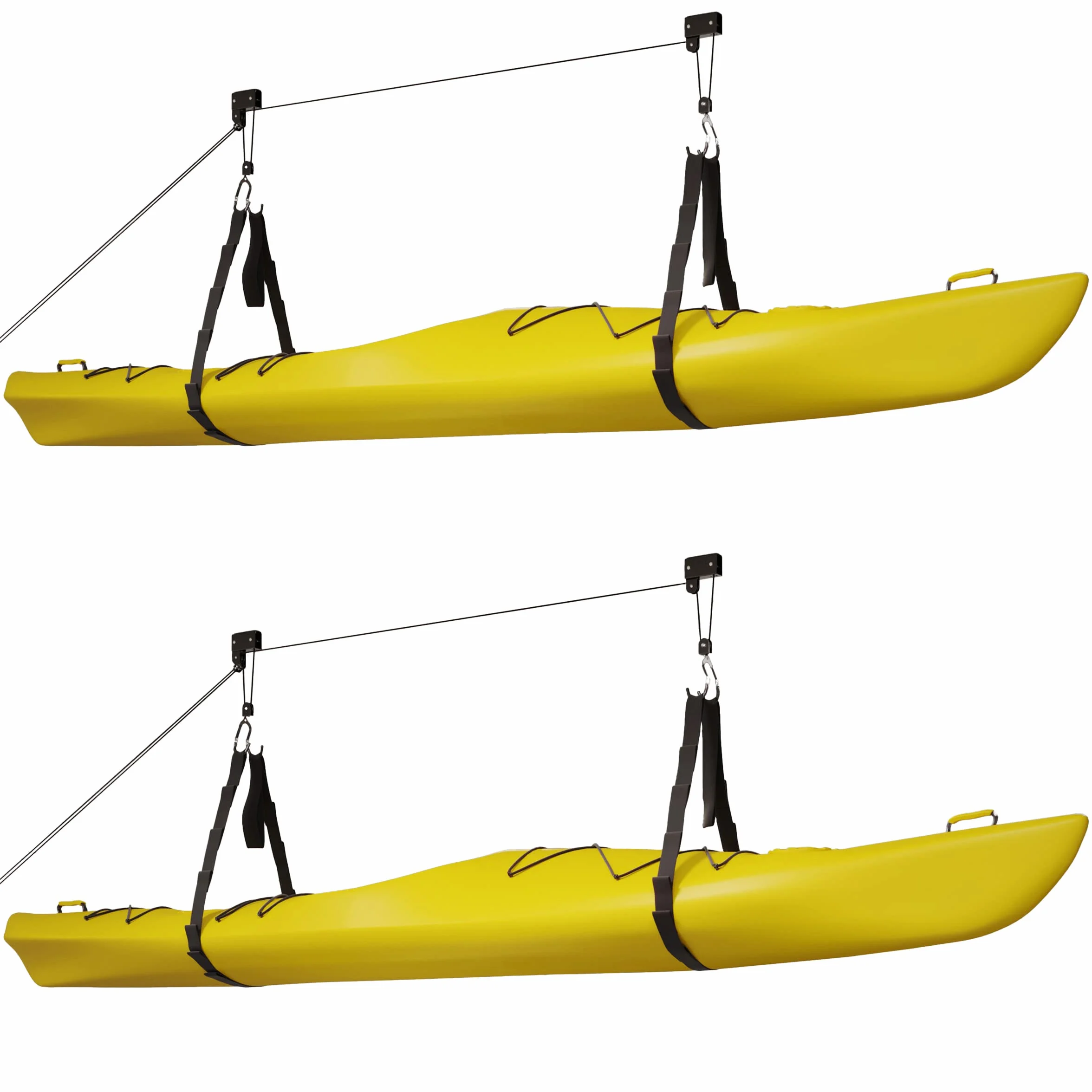 RAD Sportz Ensemble de palan à Kayak – Système de poulie aérienne avec capacité de 56,7 kg pour Kayaks, canoës, vélos ou échelles de Rangement (Lot de 2), Noir