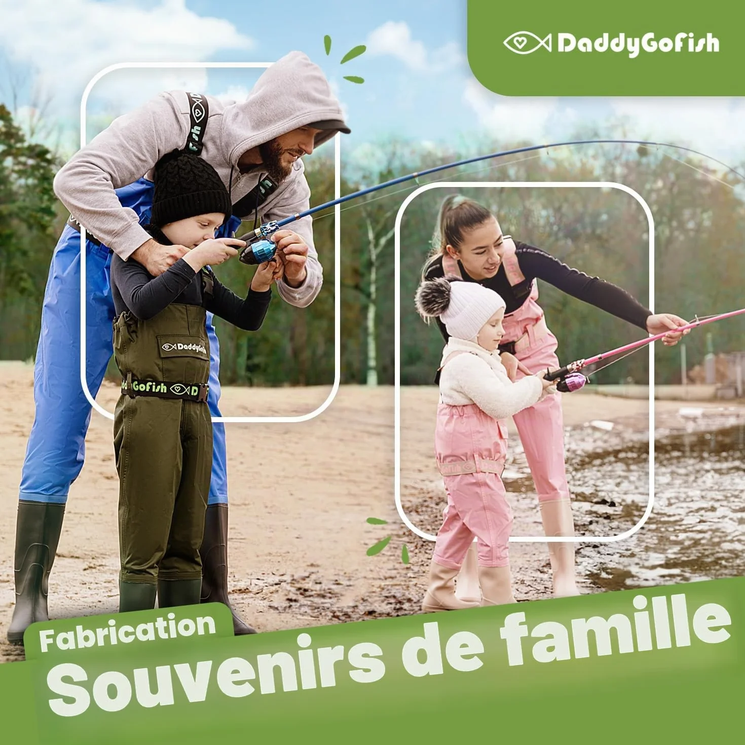 DaddyGoFish Enfants Canne à pêche télescopique Spincast Combo Chaise Pliable Porte-Canne boîte à appâts Filet et Sac de Transport garçons et Filles