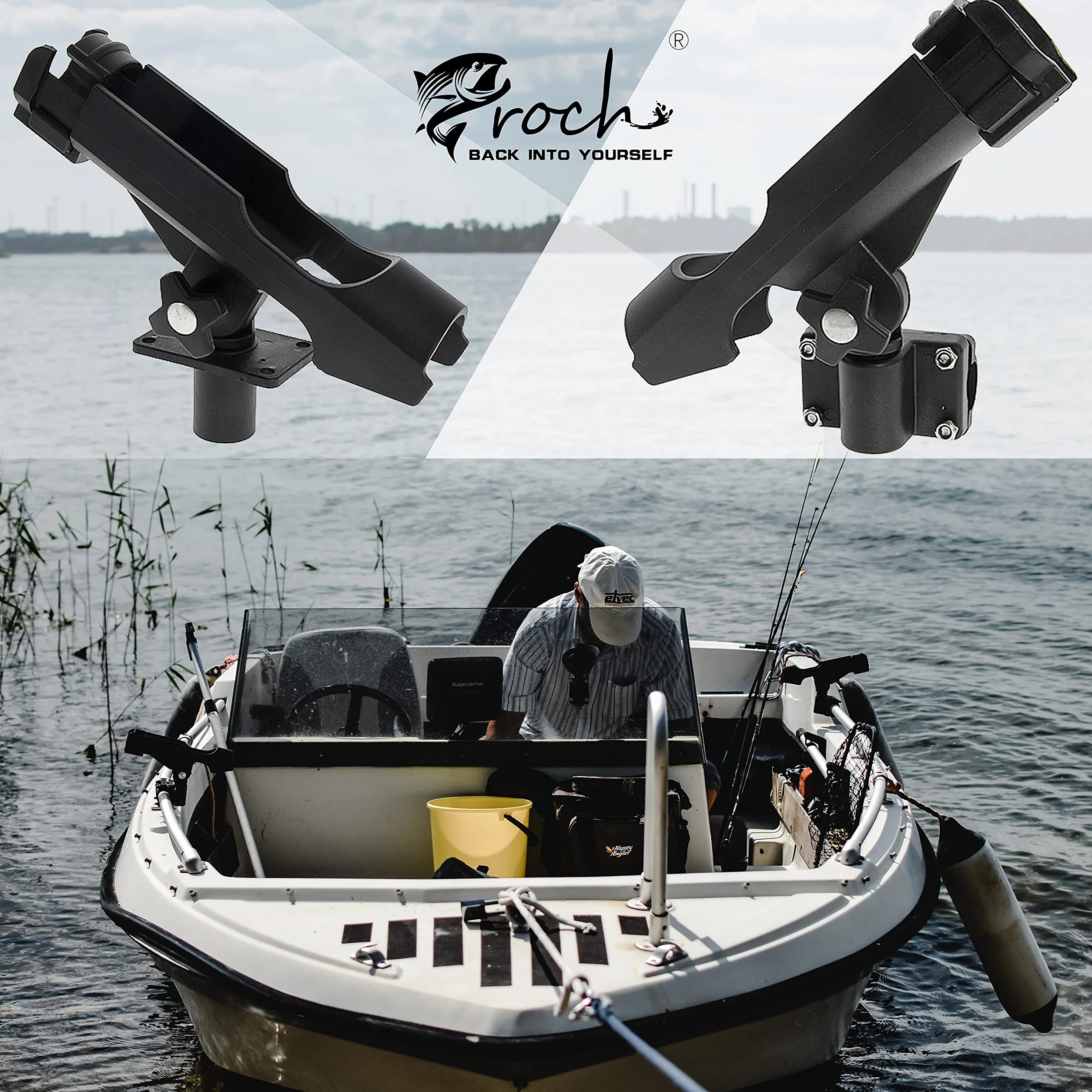 Support de Canne à Pêche pour Bateaux et Kayak à 360 ° Réglable et Rotatif - 2 Pièces